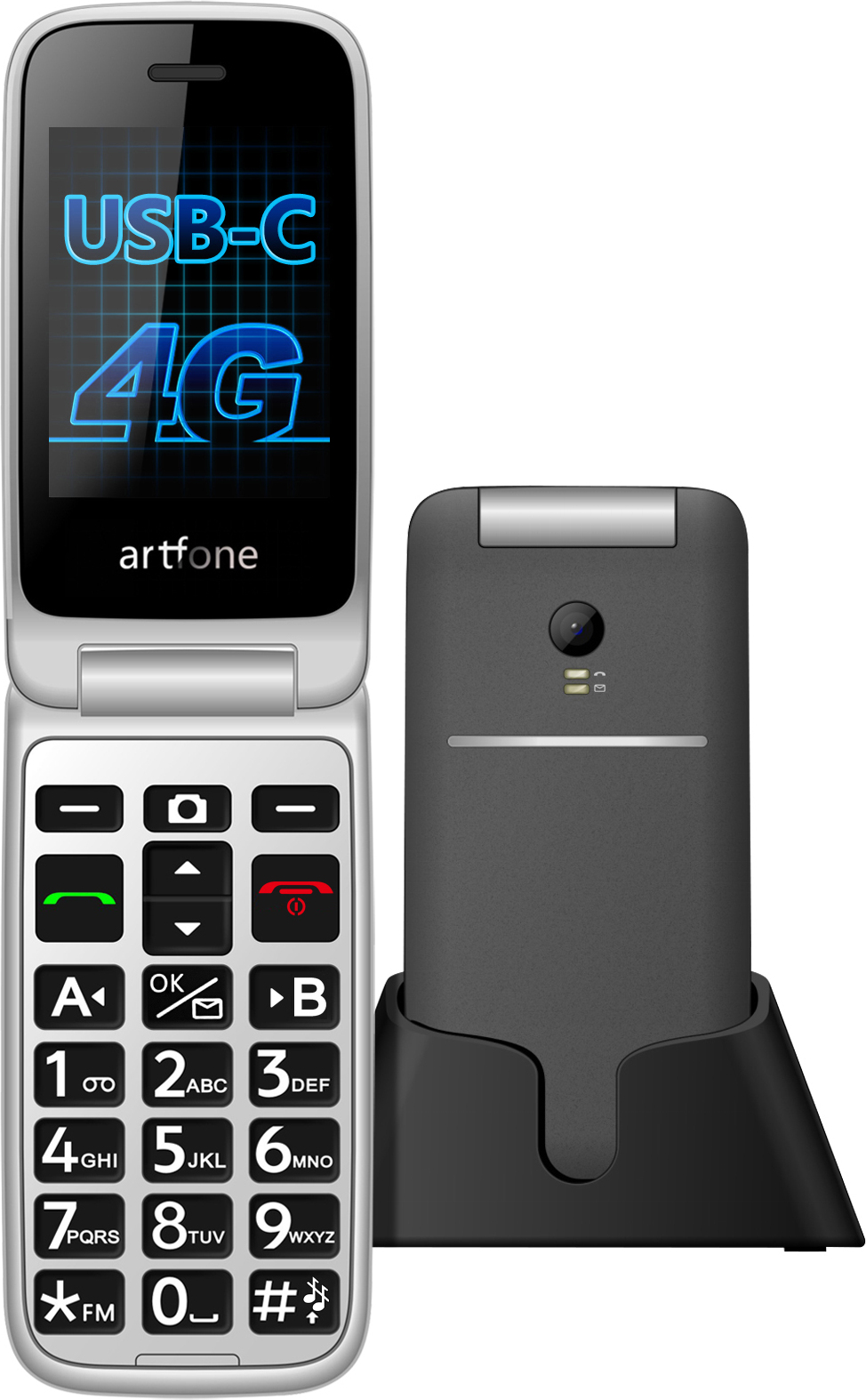 artfone Seniorenhandy G3 | Klapphandy mit Notruftaste | 4G | Zeitansage | Grau