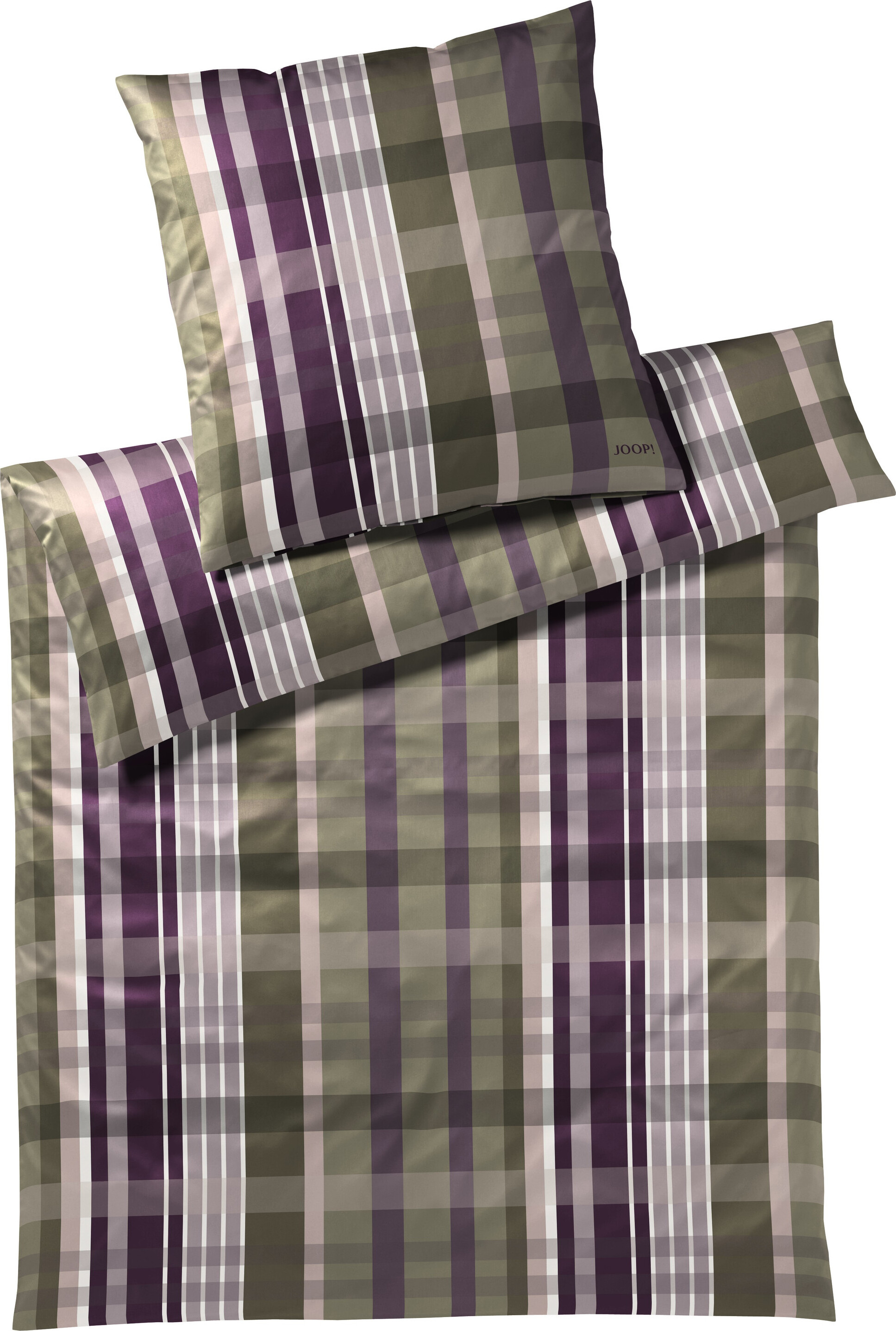 Joop! Mako-Satin Bettwäsche 155x220 Checks ivy Karo grün pflaume 4098-4 LM-2161