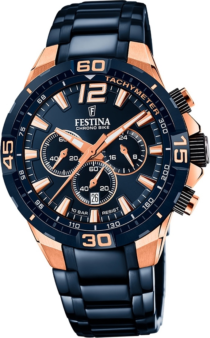Festina oceľové pánske hodinky F20524/1 náramkové hodinky Dark Blue Chrono Bike D2UF20524/1
