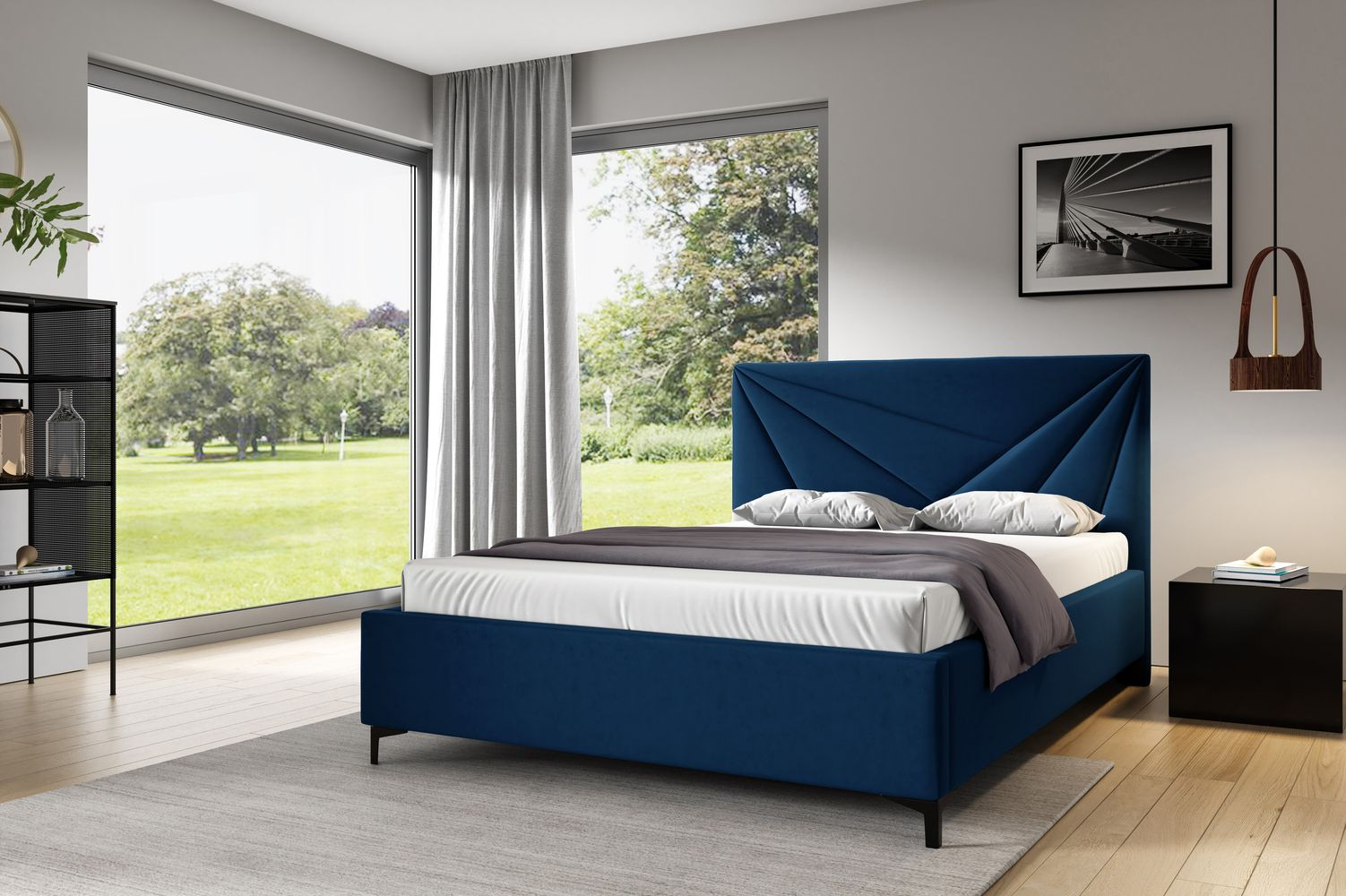 Čalúnená posteľ 120x200 ODETA 4 - tmavo modrá