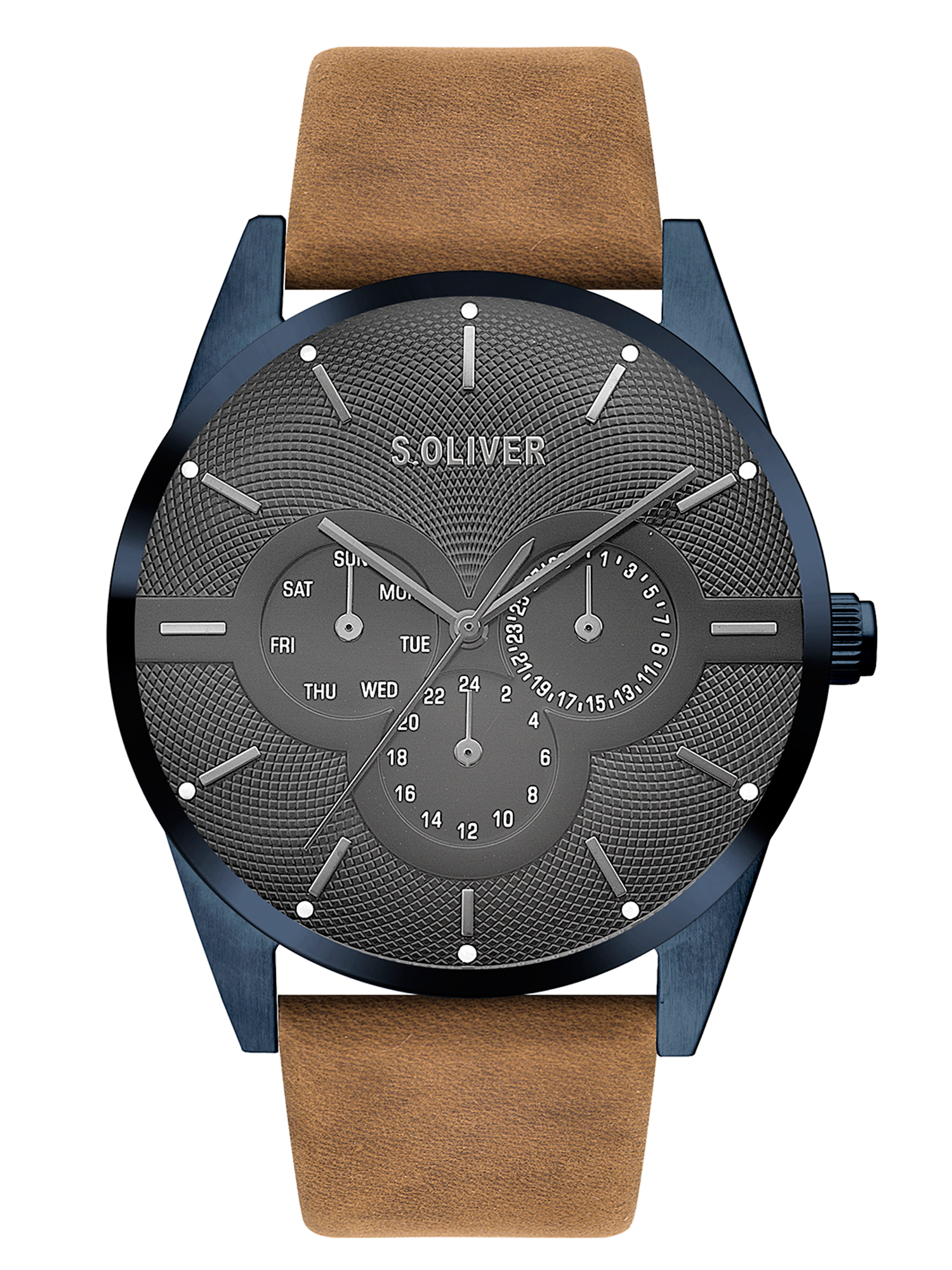 S.Oliver SO-3571-LM Herren-Armbanduhr, Edelstahl-Gehäuse, Leder-Armband