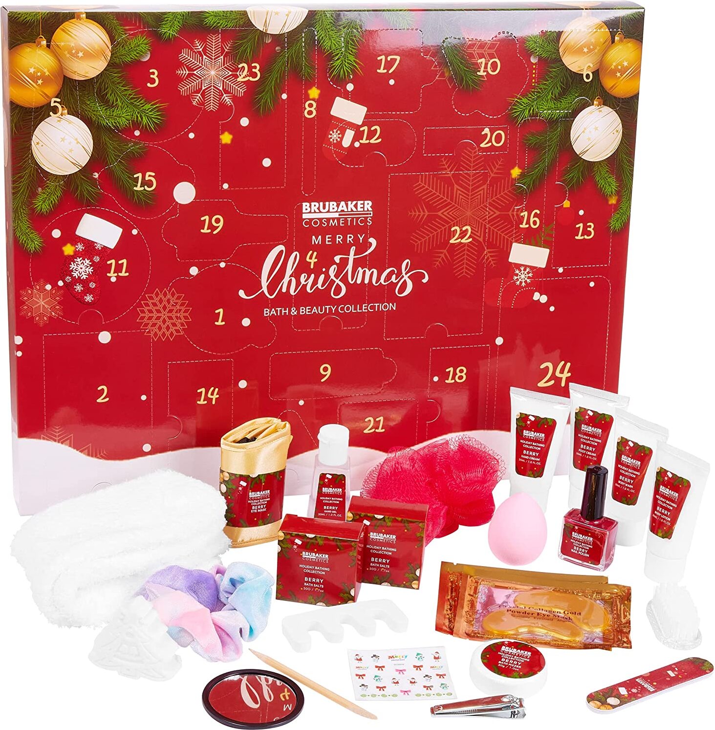 BRUBAKER Cosmetics Beauty Adventskalender 24 x Körperpflege Produkte & Spa Accessoires - der XXL Wellness Weihnachtskalender für Frauen und Mädchen - Rot BeautyAdvent_20AV02