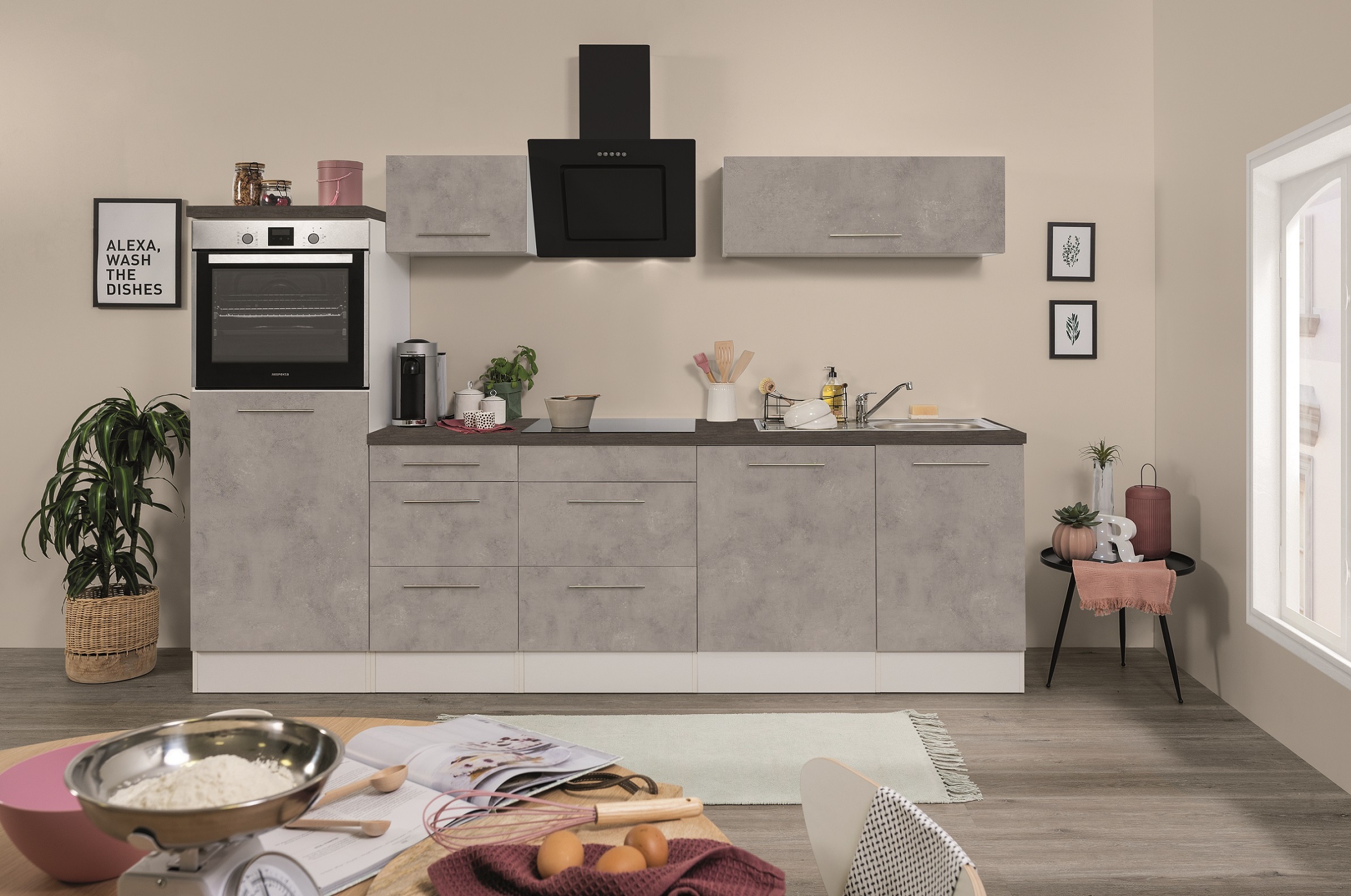 Küche Küchenzeile Küchenblock Beton Amanda 280 cm Respekta Premium RP280HWB