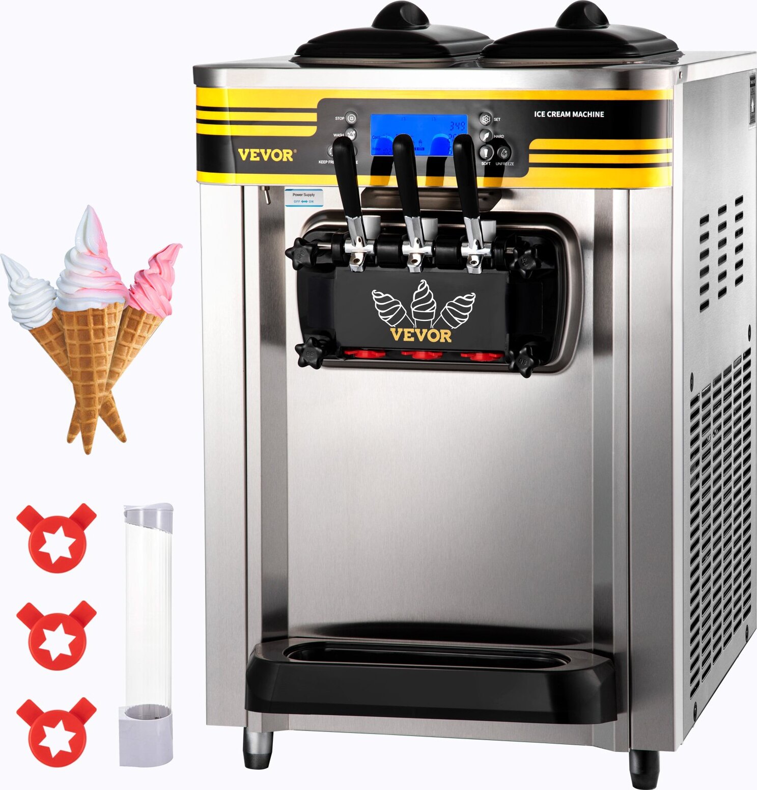 Sweiko Kommerzielle Softeismaschine Gastro 2350 W Arbeitsplatte Softeismaschine 22-30 L/Std.Softeismaschine Desktop Softeismaschine 3 Geschmack SS-SSWQEU001744