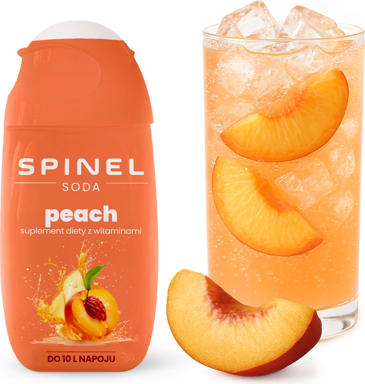Spinel Soda Pfirsichsirup 65ml ohne Zucker mit B Vitaminen für 10L Getränk