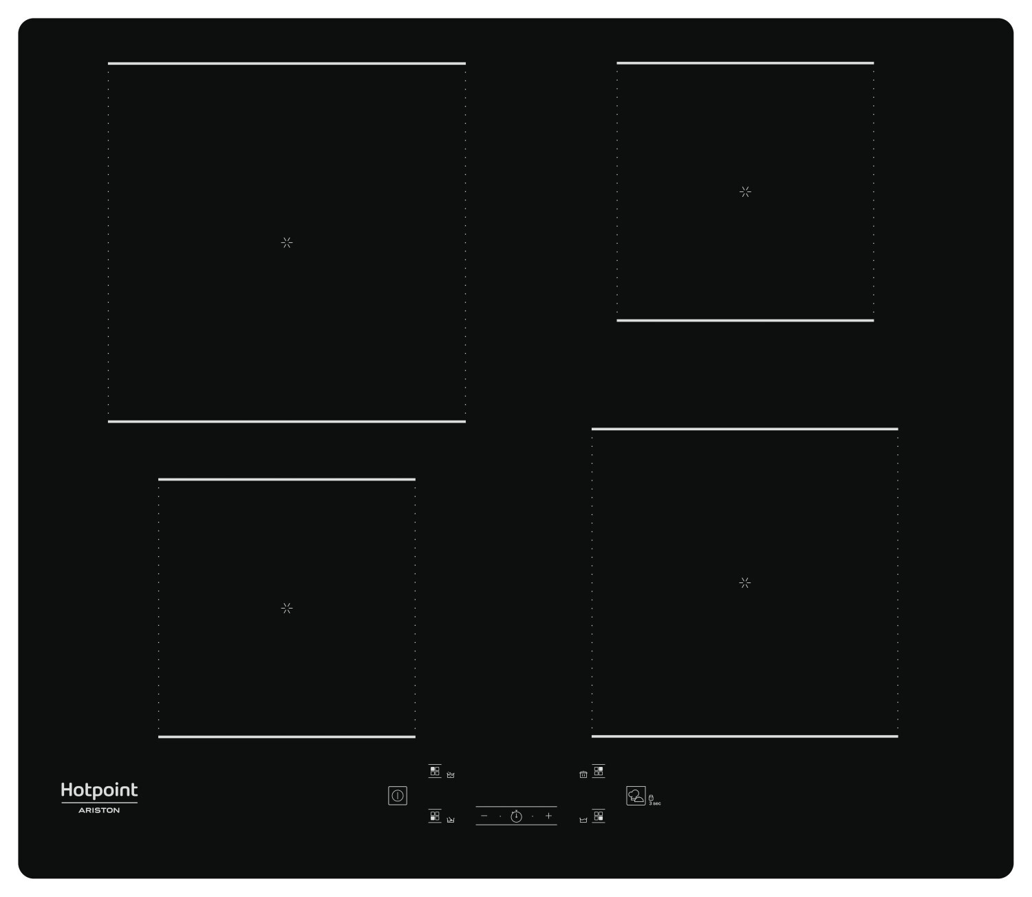 Hotpoint HQ 5660S NE, Čierna, Vstavaný, 59 cm, Indukčná varná doska so zónami, Sklokeramická, 4 zone(s)