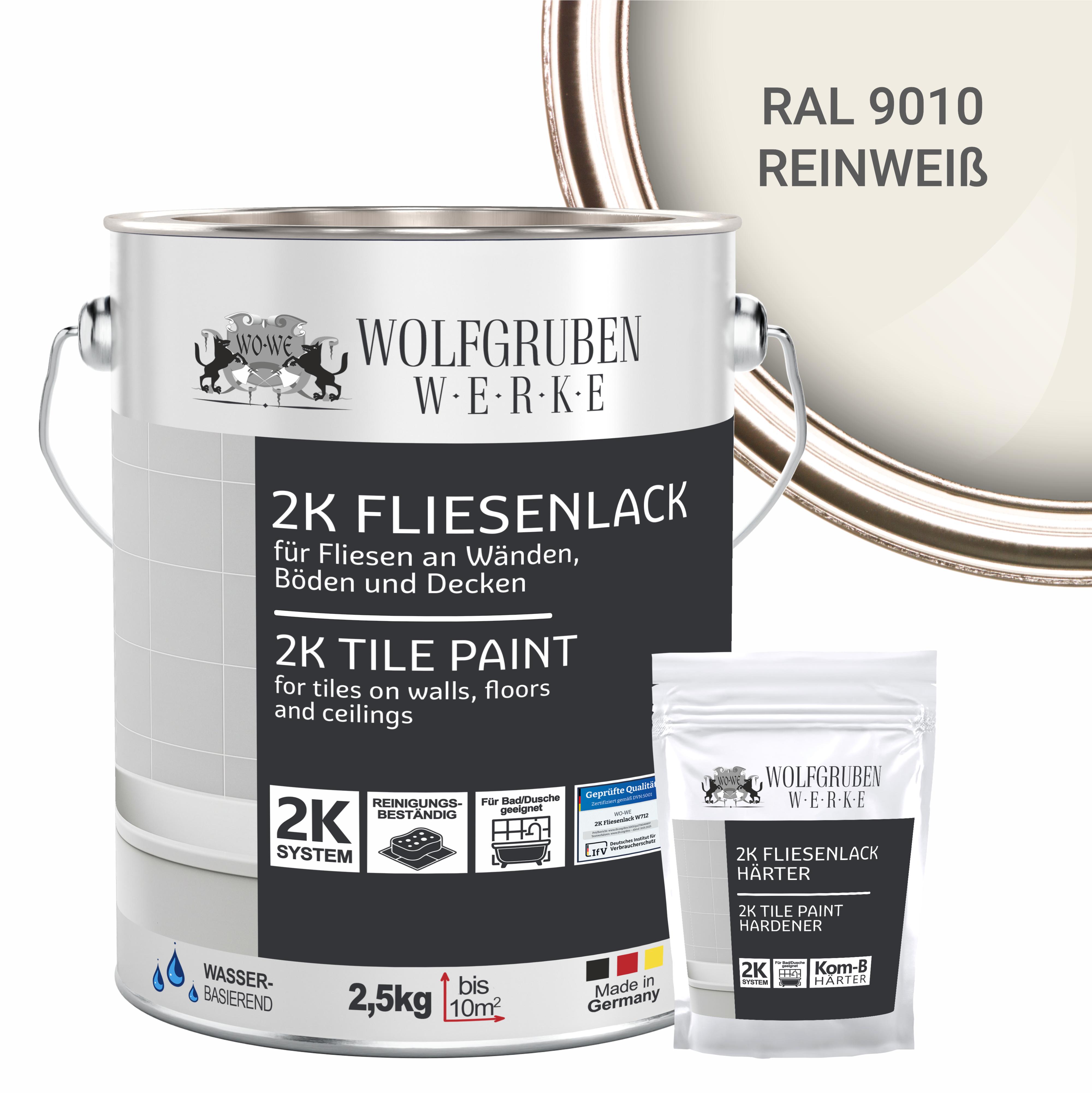 WO-WE 2K Fliesenlack Fliesenfarbe Wand Bodenfliesen W712 Reinweiss RAL 9010 - 2,5Kg