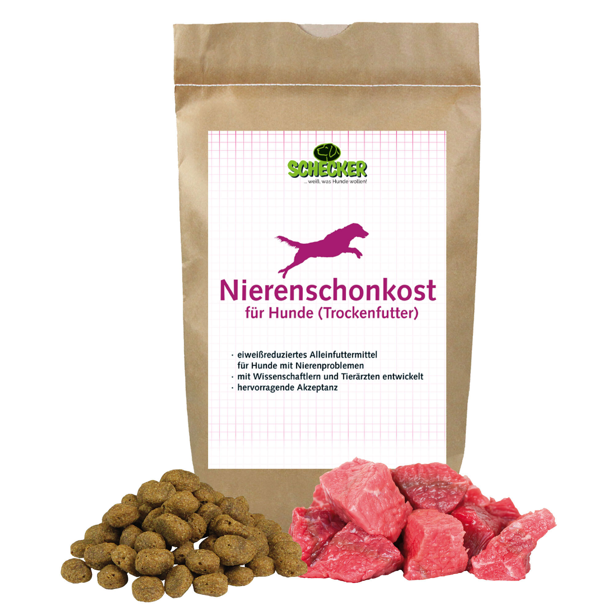 1,5kg - Schecker Trockenfutter Nierenschonkost - Spezialfutter für Hunde mit Nierenproblemen