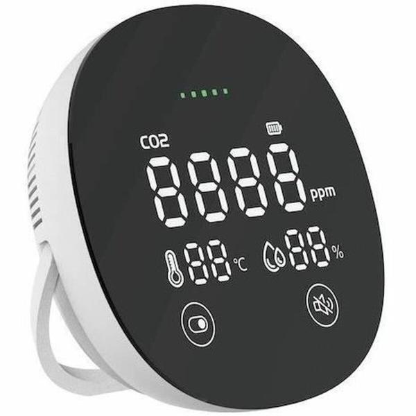 Chacon Weißes CO2-Messgerät zur Überwachung der Raumluftqualität, batteriebetrieben