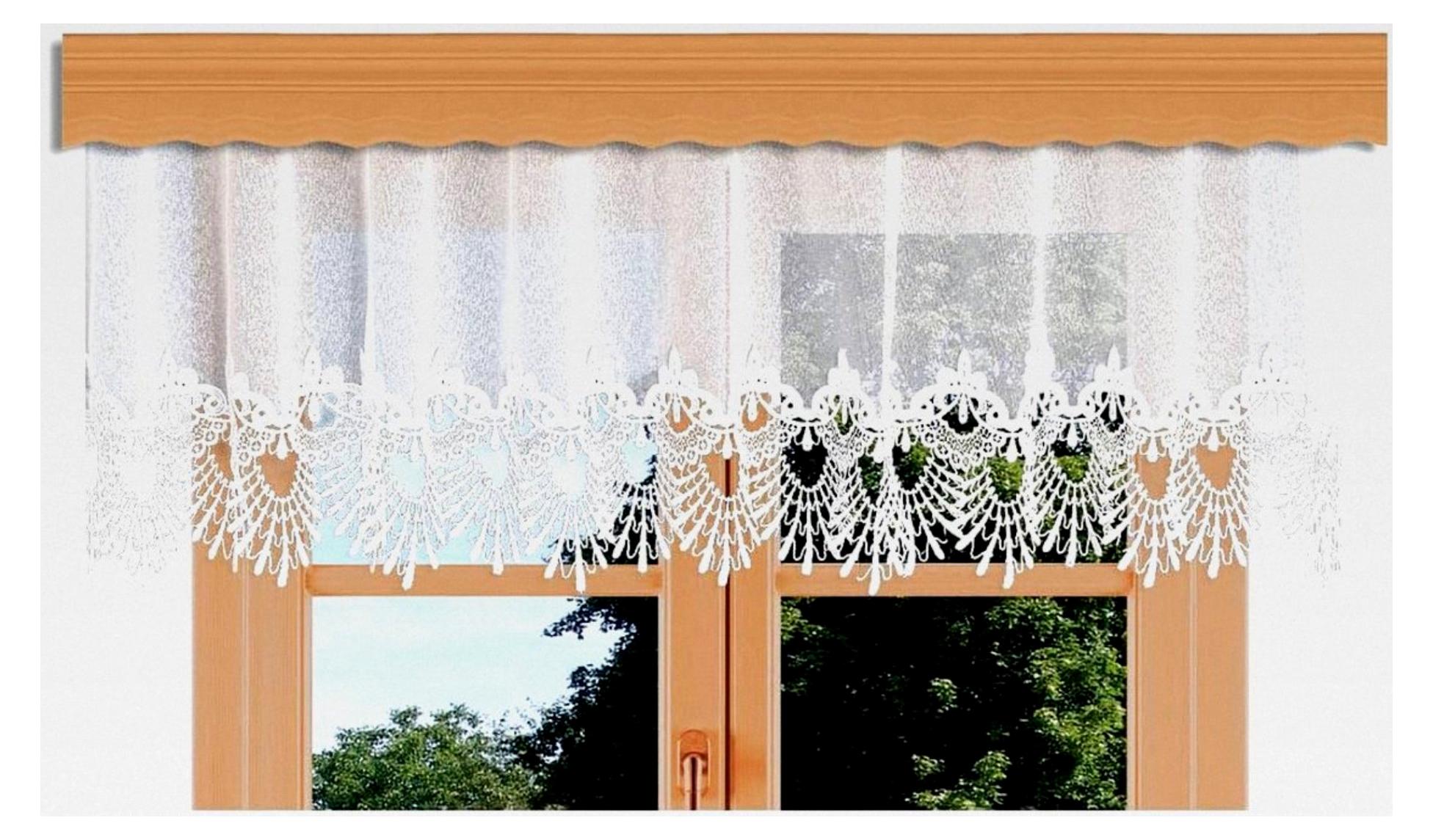 Markenlos Querbehang Nastja mit Vogtländischer Spitze in Weiß | klassischer Dekobehang mit Fächer-Spitzenkante und Sablé | handgefertigte Blumengardine | Volant - Höhe x Breite 30 x 800 cm