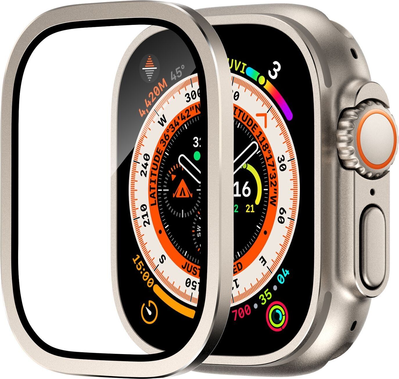 Pre Apple Watch Ultra 49mm puzdro z hliníkovej zliatiny + tvrdené sklo Titanium