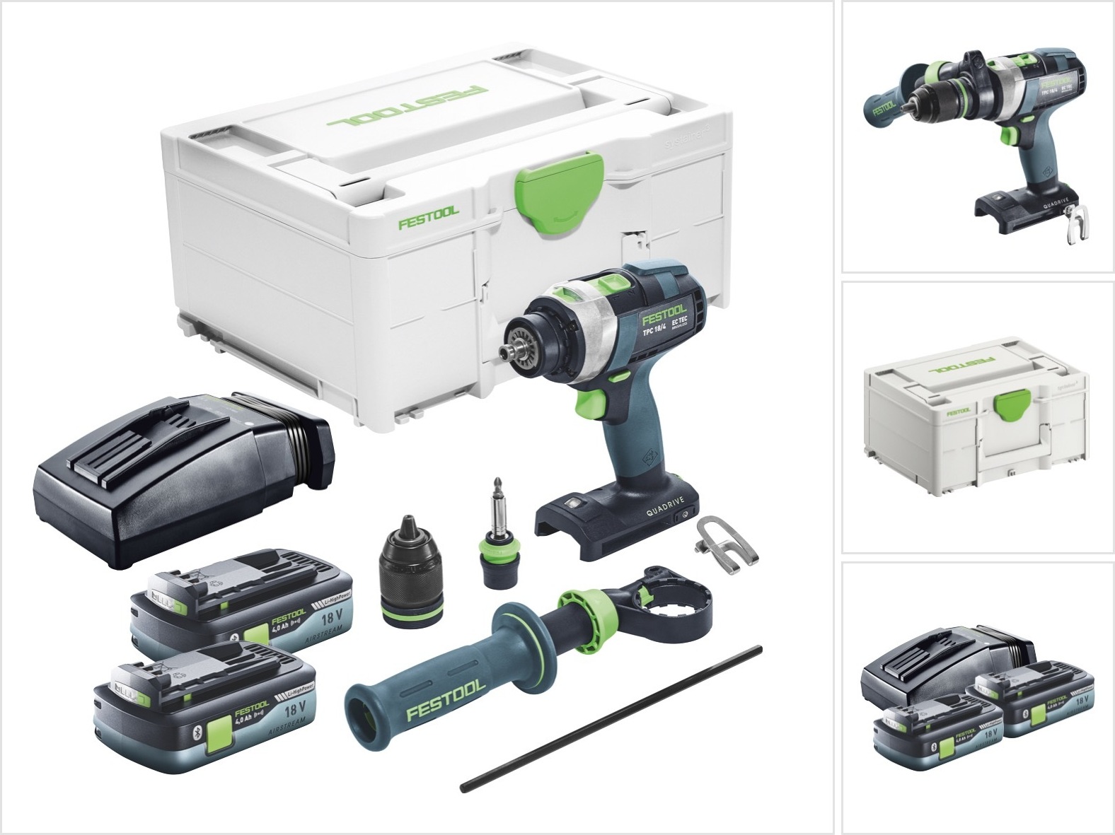 Festool TPC 18/4 I-Basic akumulátorová príklepová vŕtačka 18 V 75 Nm bez kefiek + 2x akumulátor 4,0 Ah + nabíjačka + systainer