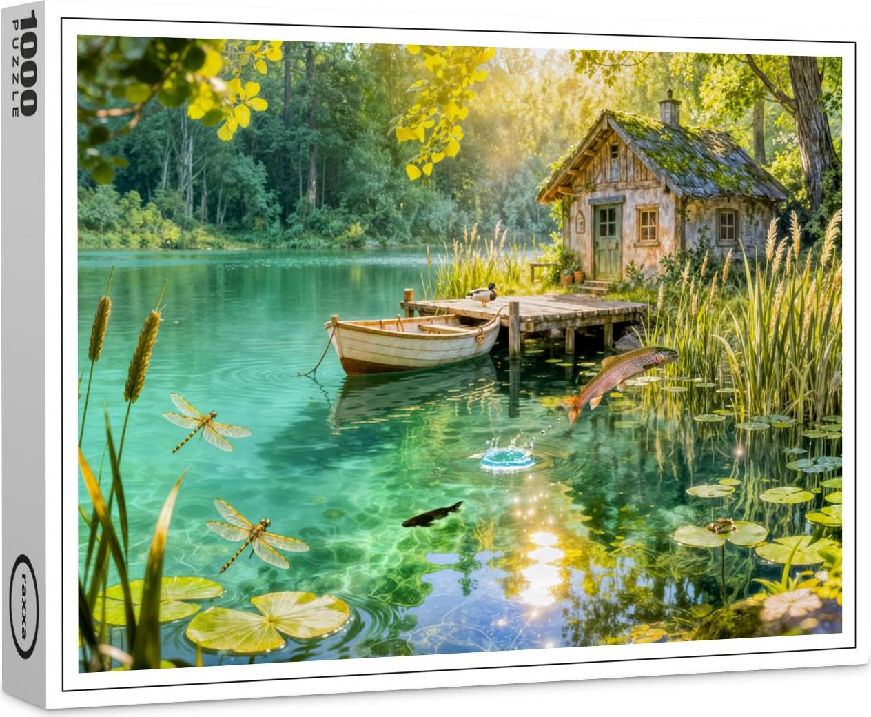 raxxa Premium-Puzzle „Waldhäuschen am Bach mit Enten, Steg und Anlegestelle“, 1000 Teile 1-14270-23283-371