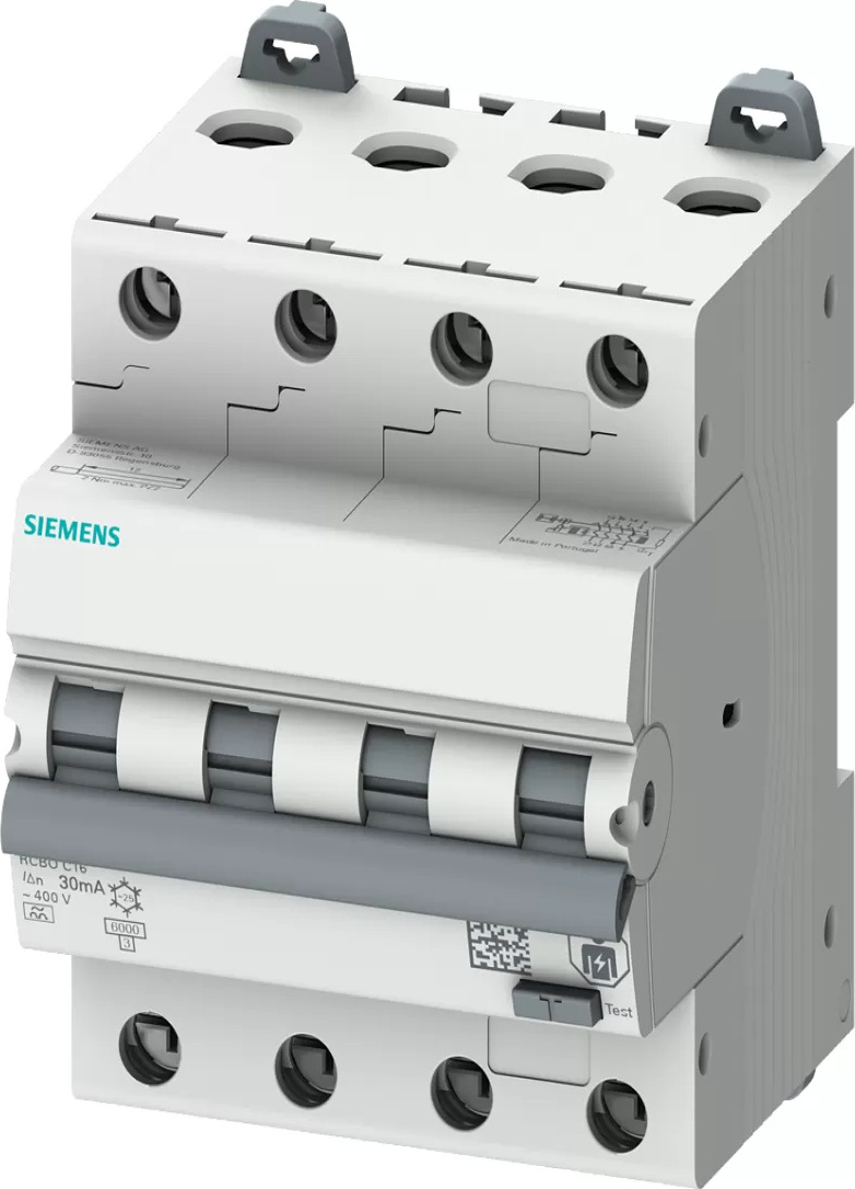 Siemens FI/LS 4P 4TE 6kA Typ A 30mA C13, Residual-current device with overcurrent protection (RCBO), Typ A, 6 A, IP20, 230/195 V 5SU1346-7FP13