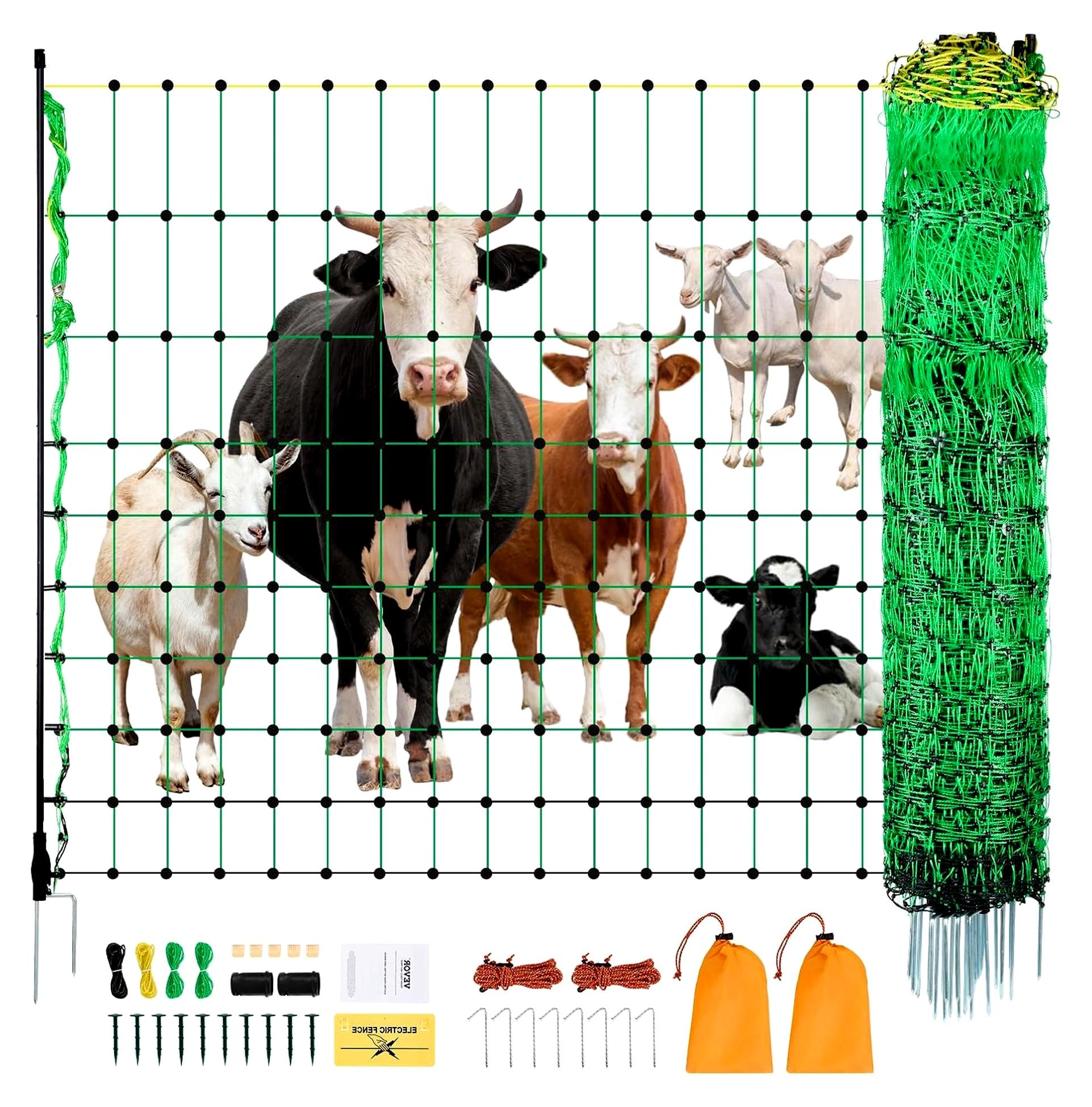 Markenlos Elektrozaunnetz, 127 cm H x 49 m L, Viehzaunnetz mit Pfosten und Pfählen, Maschennetze für Ziegen, Schafe, Hirsche, Schweine, Hunde, Elektrozäune für Hinterhöfe, Gärten, Bauernhöfe, Ranches