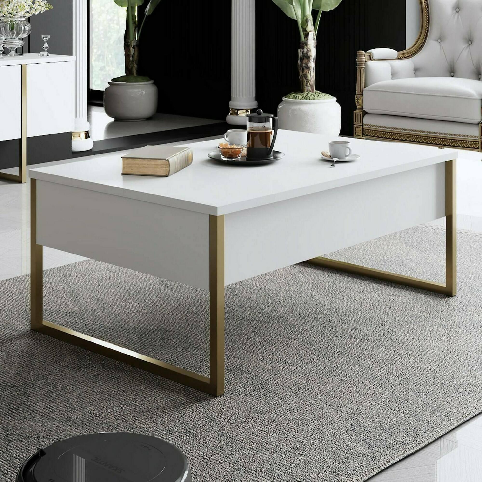 Dmora Couchtisch Canis 90x60x40h cm Weiß mit Zeitschriftenablage