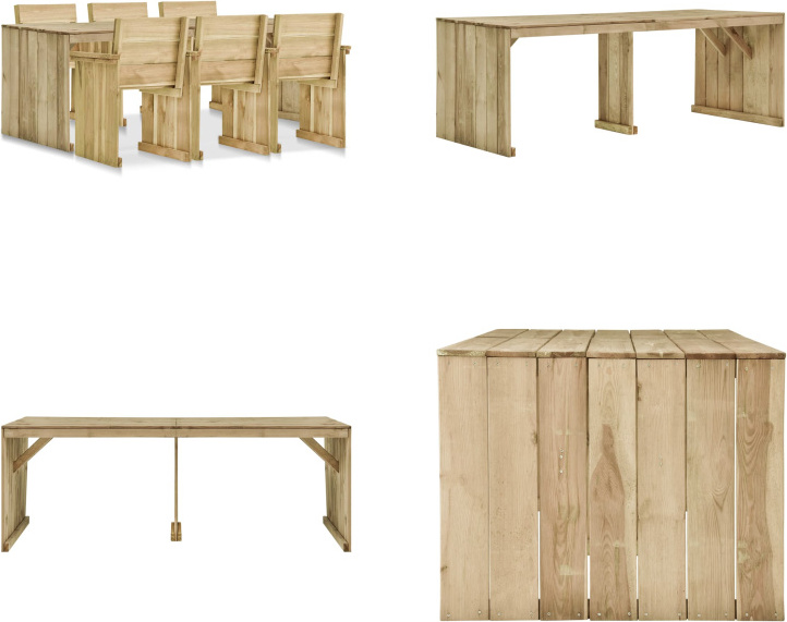 vidaXL 7-dielny záhradný jedálenský set Impregnované borovicové drevo - Set záhradného nábytku - Sety záhradného nábytku - Záhradný stôl a stoličky - Záhradné stoly a stoličky