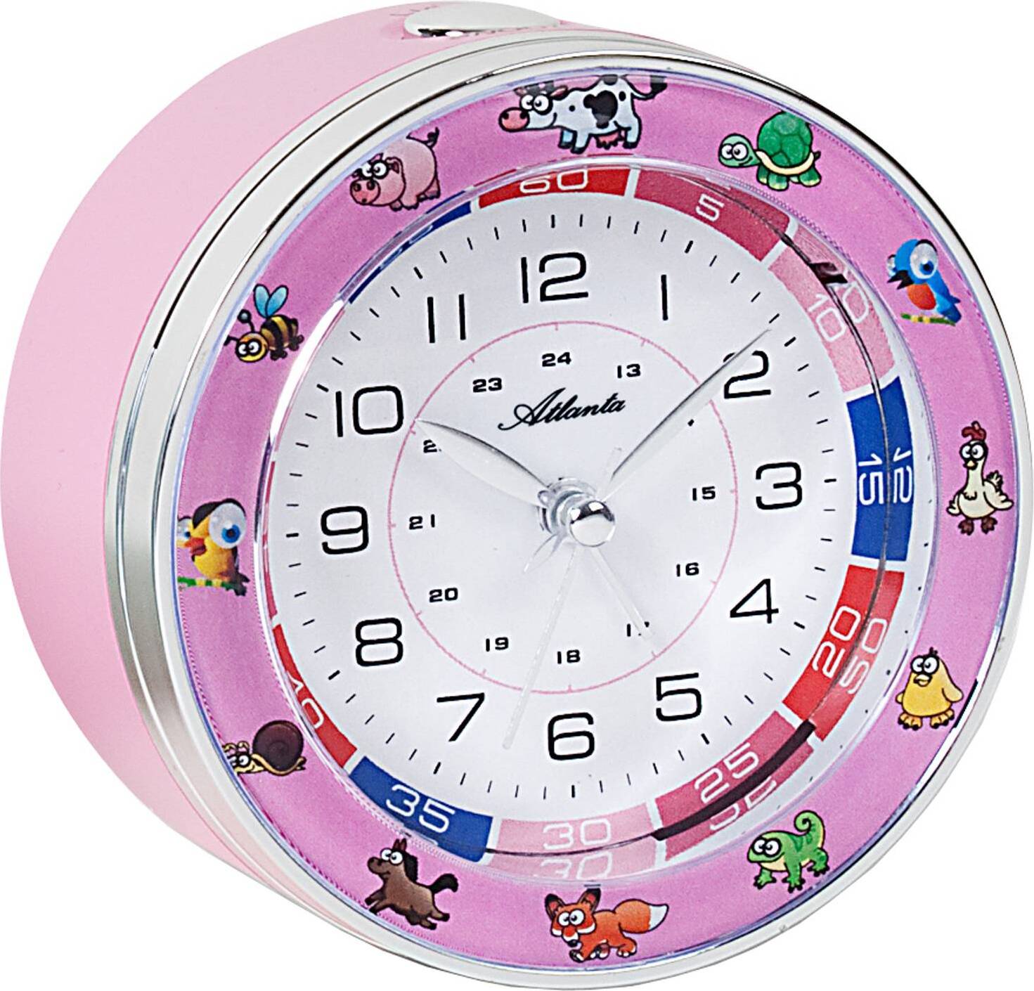 Atlanta 1982/17 Wecker für Kinder Mädchen Kinderwecker Tiere rosa ohne Ticken