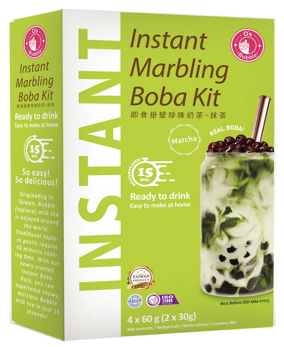 Yoaxia O's Bubble Instant Marbling Boba Tee Kit MATCHA (4x 60g) | Bubble Tee | Mit Tapiokaperlen und Strohhalm 10581