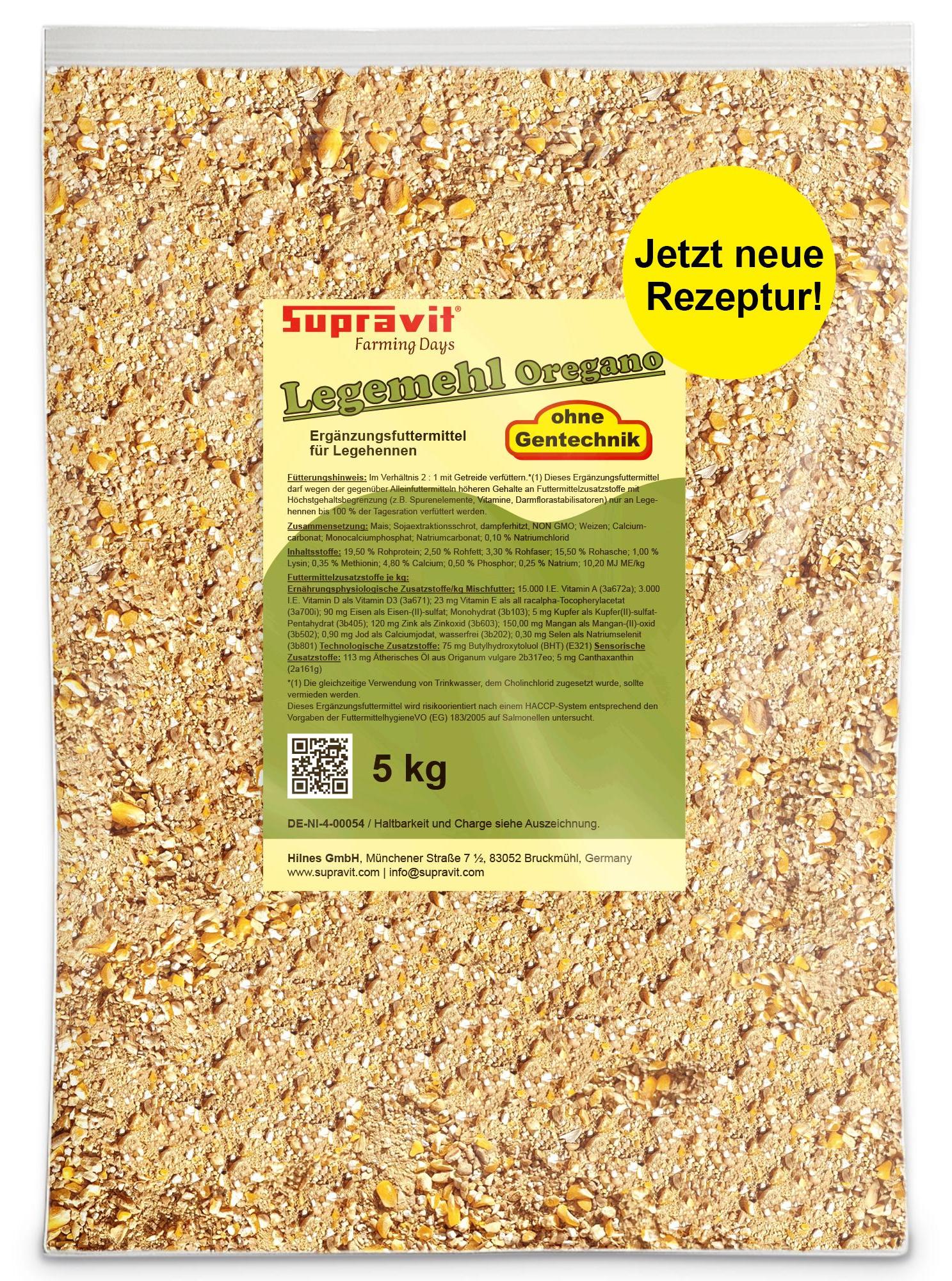 Supravit Legemehl für Hühner 5kg | GVO - Gentechnik frei | Für stabile Eierschalen und hohe Legeleistung 488004