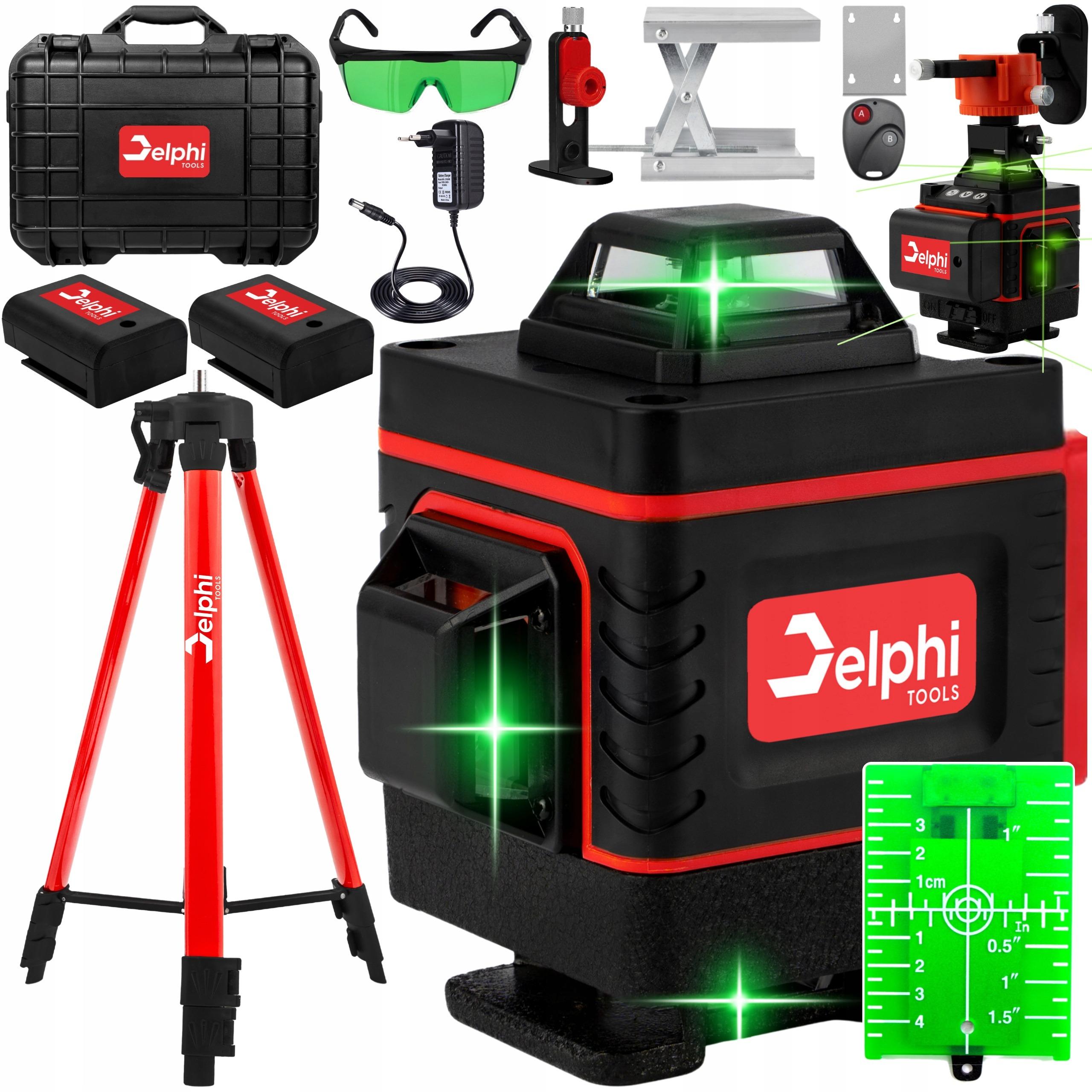Delphi Kreuzlinienlaser Level Laser 4d 360° 16 Line Rotary Automatische Kreuzlinienlaser Selbstnivellierend Laser-Wasserwaage auf Stativ-Set mit zusätzlicher Batterie- Fernbedienung IP54