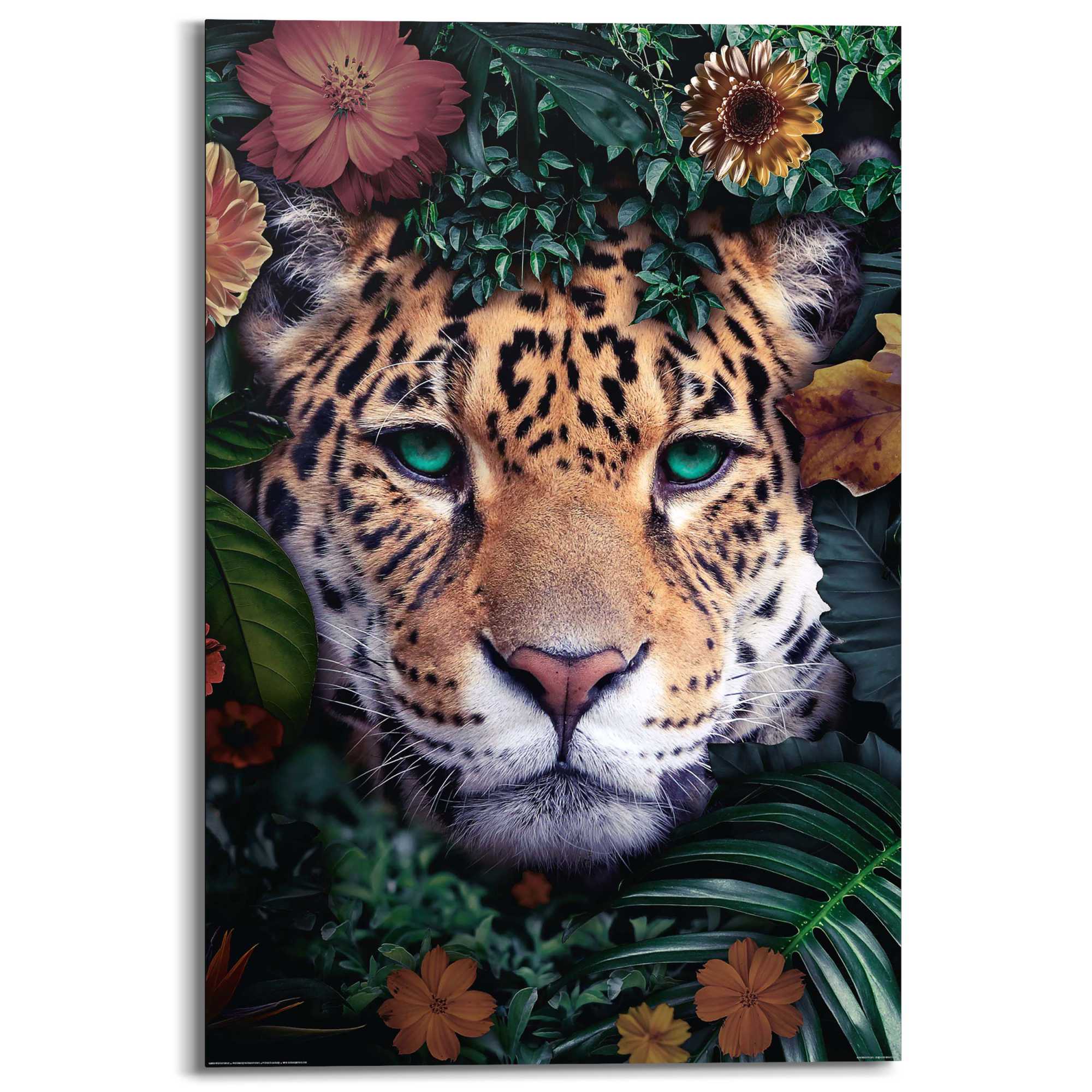 Panel Leopard Blumenkranz Wandbild Deco