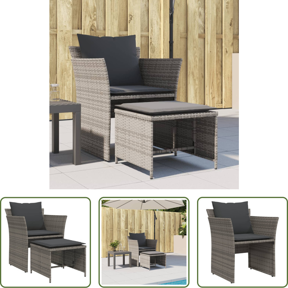 The Living Store Záhradné kreslo s podnožkou Grey Poly Rattan