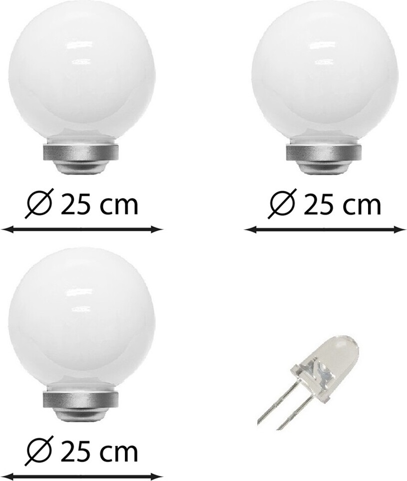 Dapo Leuchten Dalux® Solar-Kugel-Dekoleuchte OLA Garten 3er Set : 25cm + 25cm + 25cm