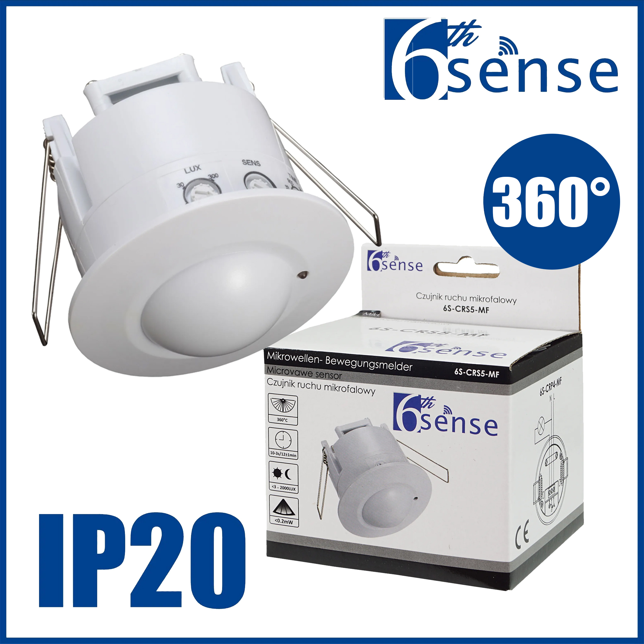 Adelid Bewegungsmelder Hochfrequenz (HF) Unterputz 1200W LED Mikrowellen weiß 360° 15m