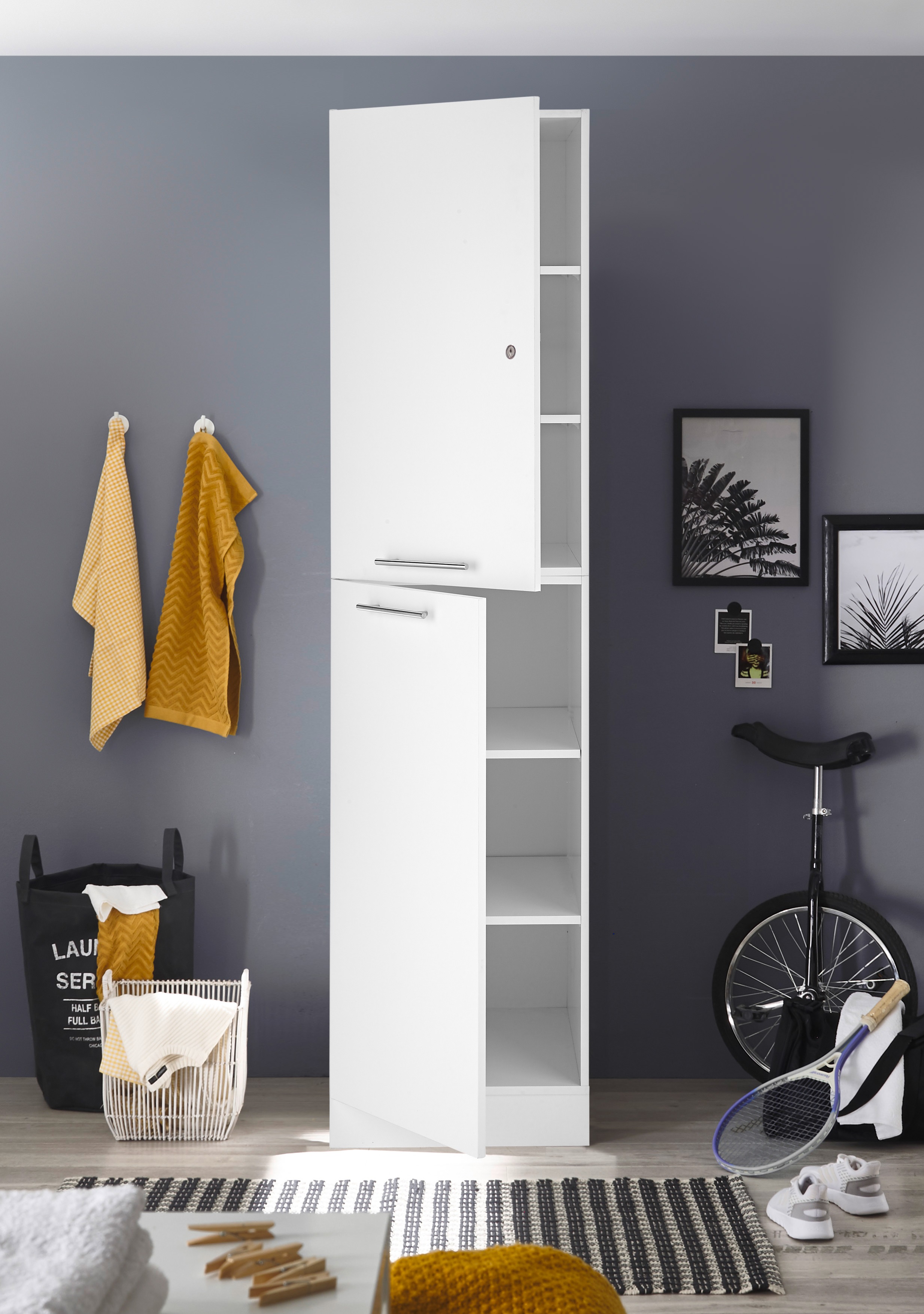 Hochschrank Wäscheschrank Badschrank Wäscheregal 50 cm Weiß Clara Respekta HWRSET4