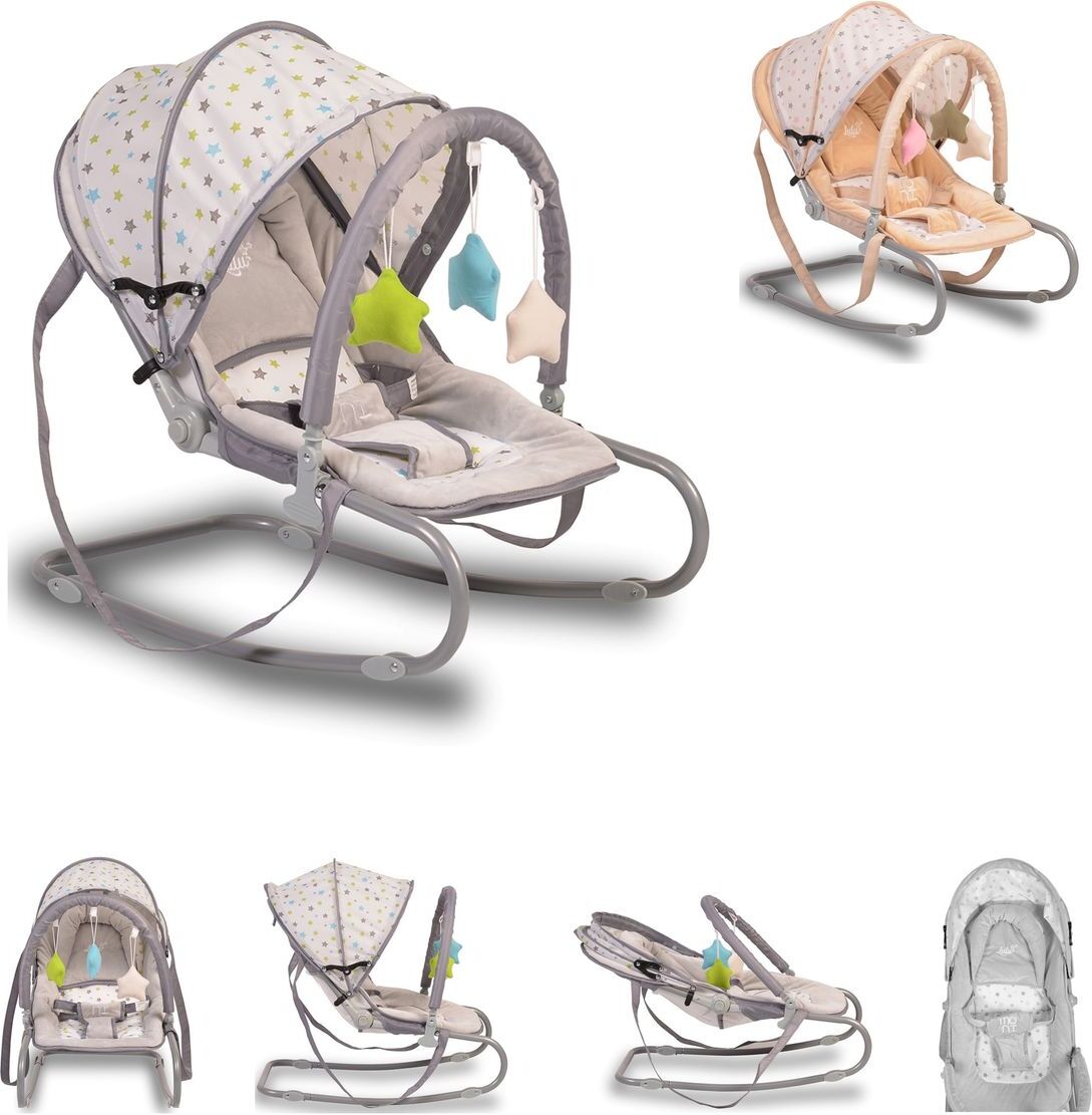 Moni Babywippe Lulu Sitzposition verstellbar Spielbogen Tragehenkel Metallrahmen hellgrau 107569