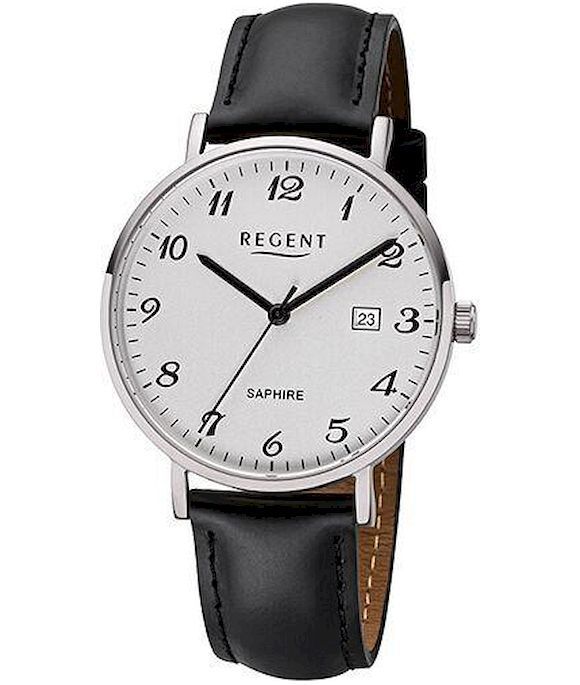 Regent Herren Uhr Lederarmband F-1229 Analog Leder Armbanduhr schwarz URF1229