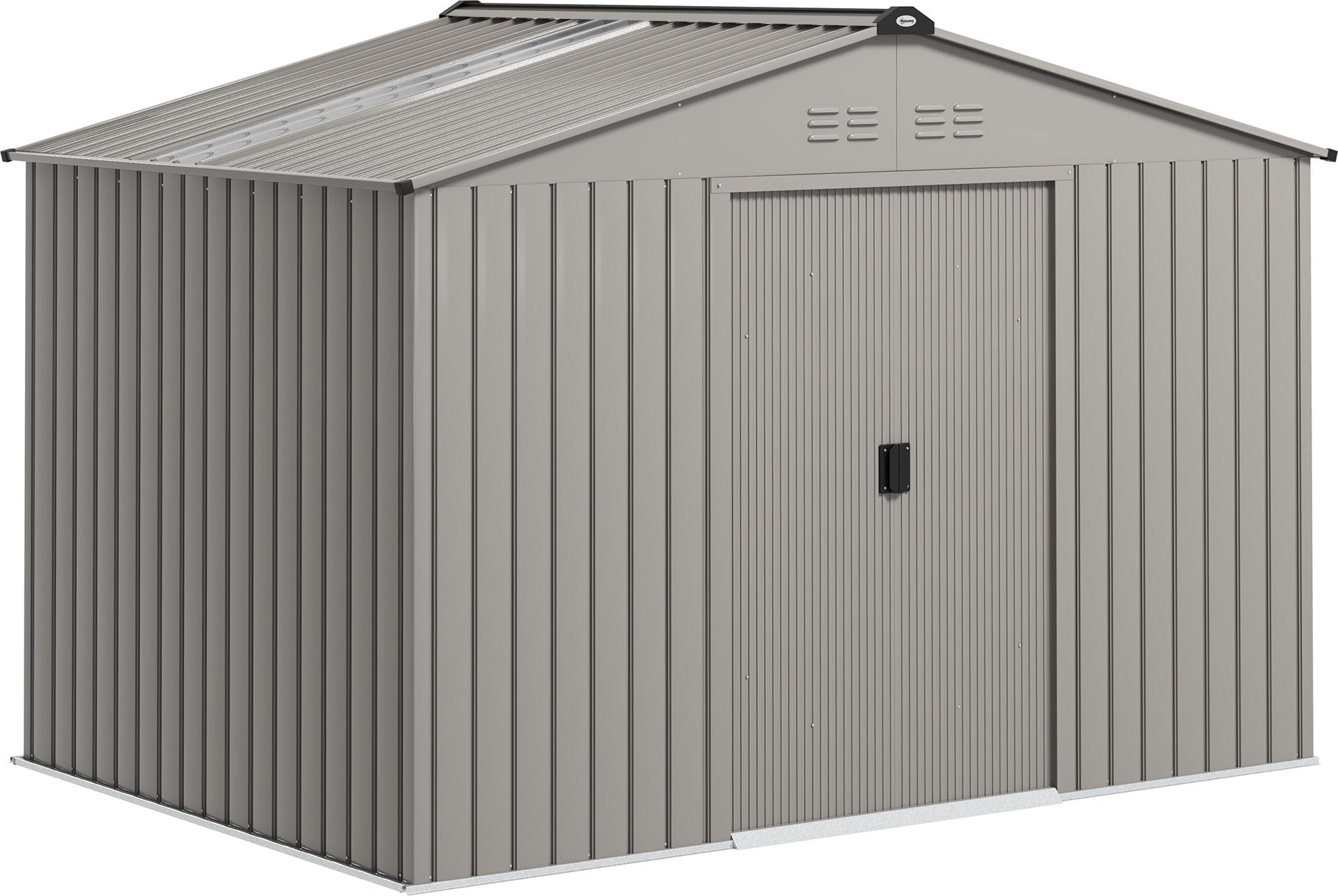 Metall Geräteschuppen mit Schiebetüren, 277x195x192cm, Grau, Belüftungsfenster, Gartenhaus, Stahl, Wetterfest