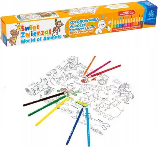 astra papiernicze Farbrolle AstraFUN 200×30 cm + 12 Buntstifte, Motivmix, 320024072