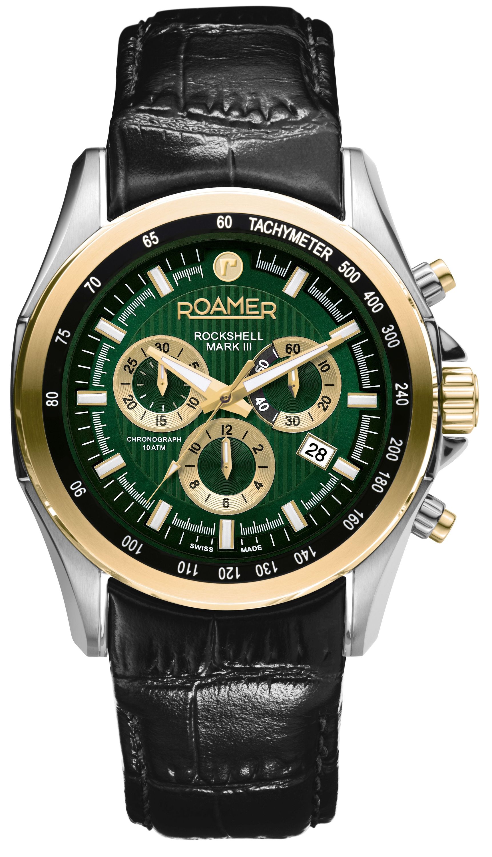 Roamer Herren Armbanduhr Rockshell Mark III Chrono 44 mm Armband Leder 220837 48 75 02