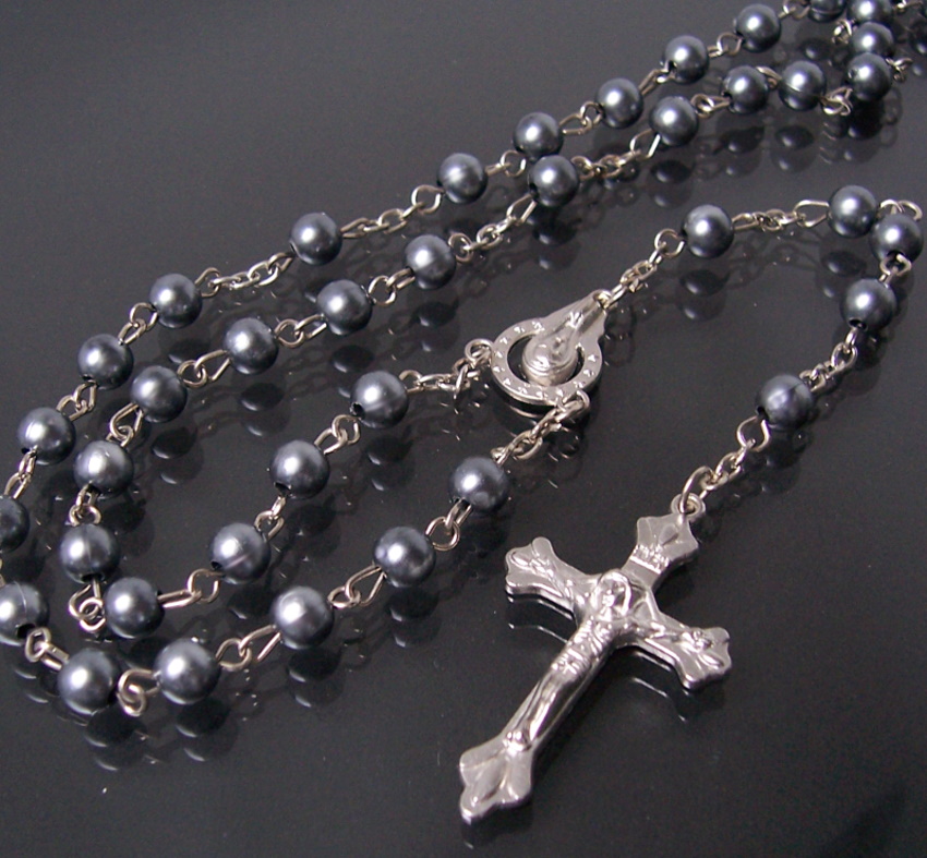 Rosenkranz Kette 32 cm Benediktuskreuz schwarz Kreuz Holzperlen Madonna 