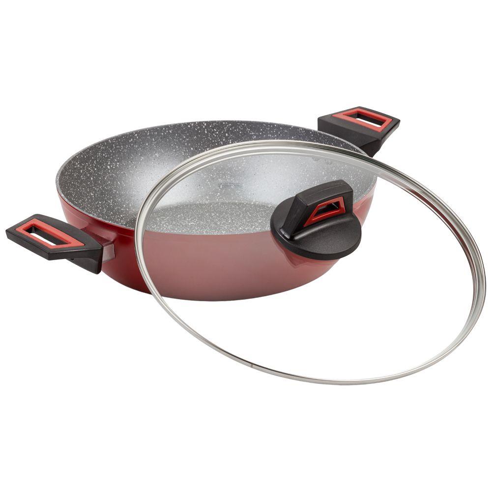 NAVA Kochtopf Schmortopf tiefe Schmorpfanne mit Glasdeckel mit Granitbeschichtung zum Kochen Schmoren von Speisen TAURUS 28 cm 3,8l 10-144-080