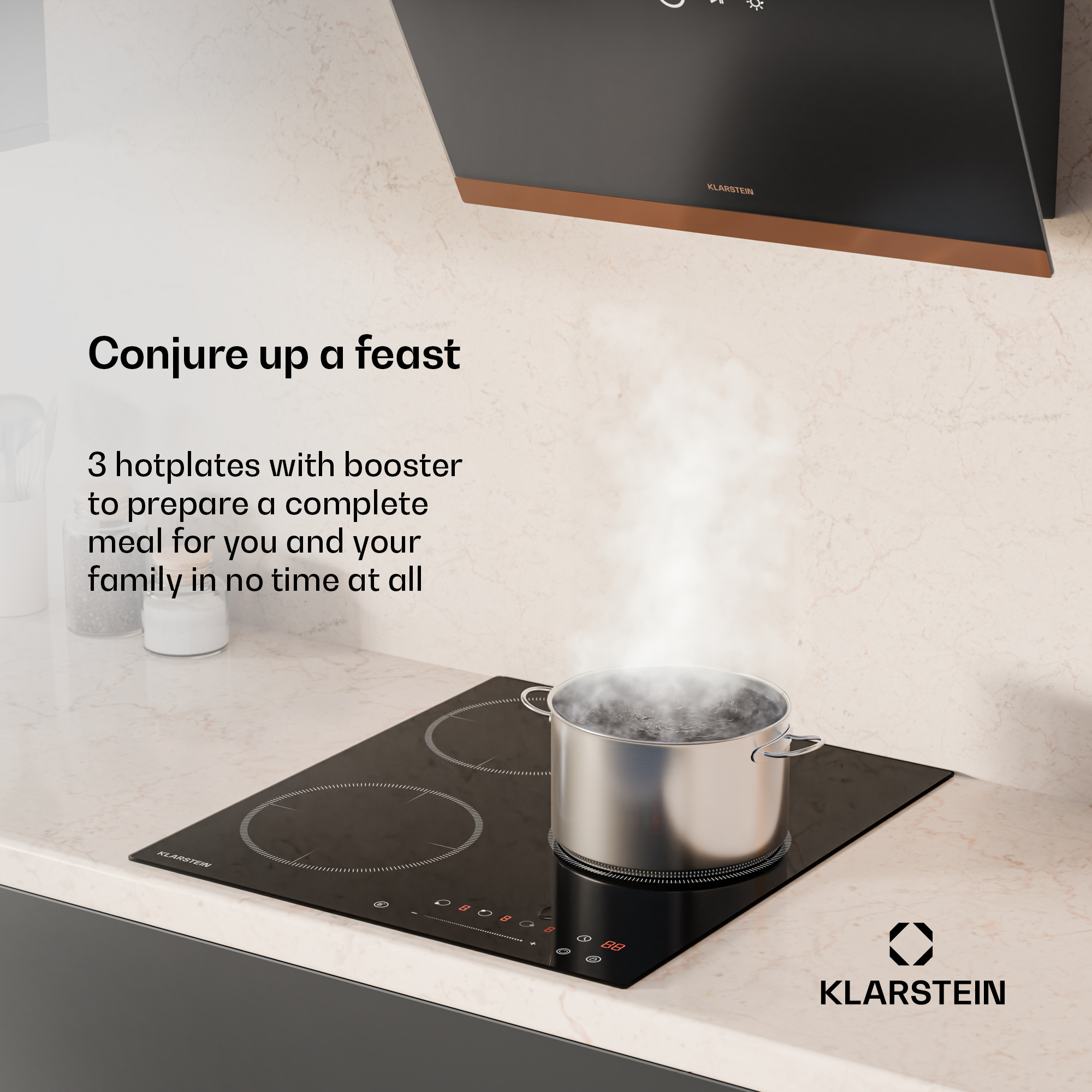 Indukčná varná doska Klarstein Delicatessa - 3-zónová vstavaná indukčná varná doska, 6600 W s posilňovačmi, posuvné dotykové ovládanie, časovač a detská poistka, čierna sklokeramika, kompaktný 45 cm dizajn