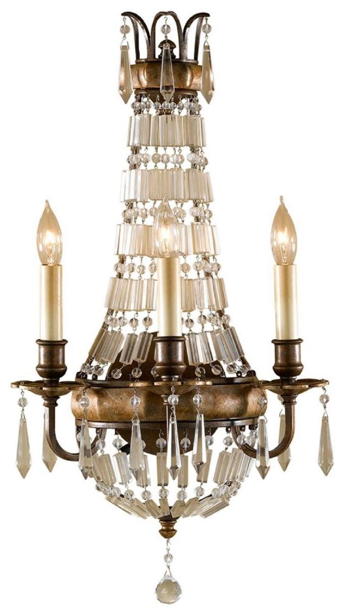 Casa Padrino Barock Wandleuchte mit Kristallglas Bronze 32,4 x 19,1 x H. 58,4 cm - Prunkvolle Wandlampe im Barockstil - Edel & Prunkvoll