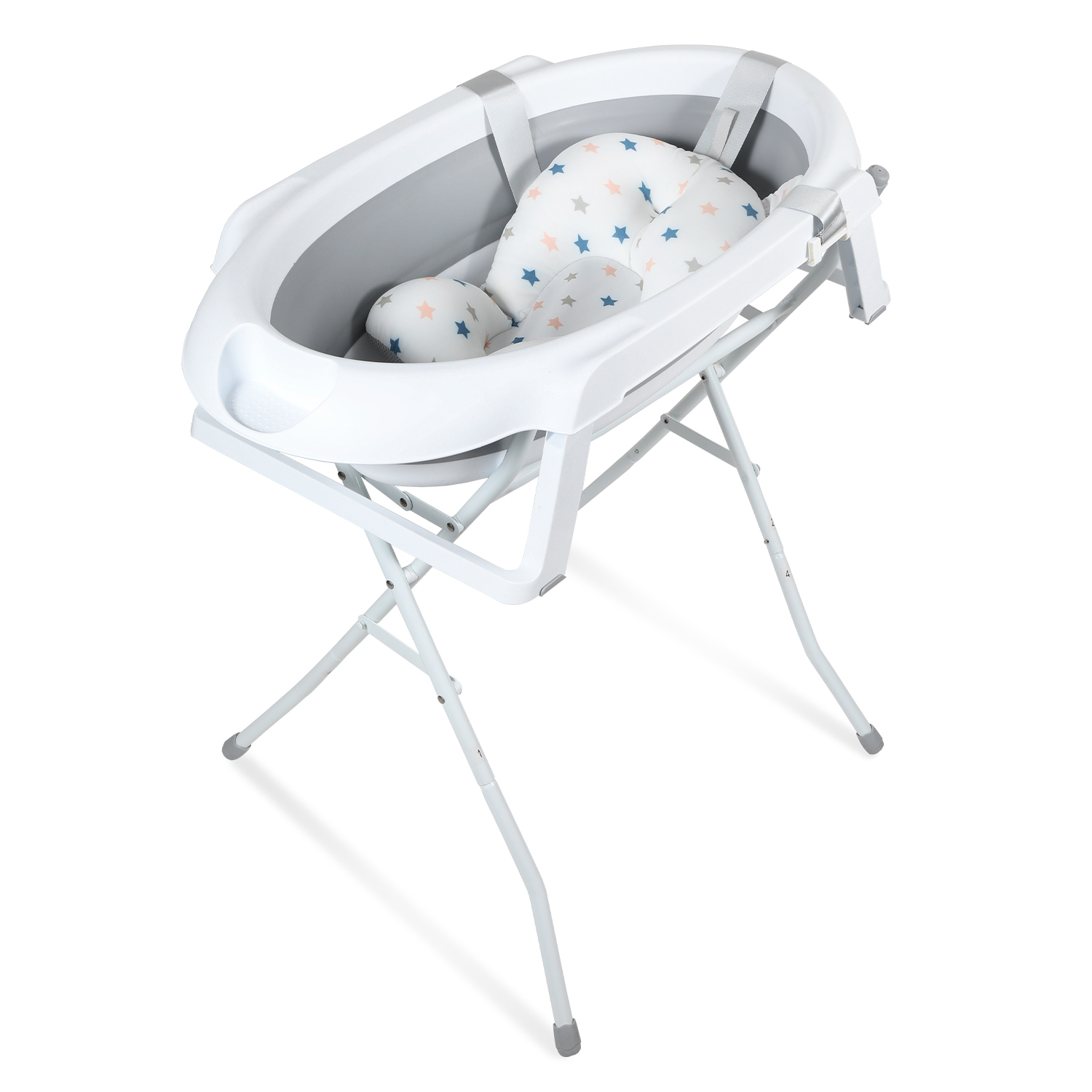 TolleTour Baby Badewanne Set mit Gestell und Badewannensitz - für Neugeborene und Babys RL-BB9666-1-HES