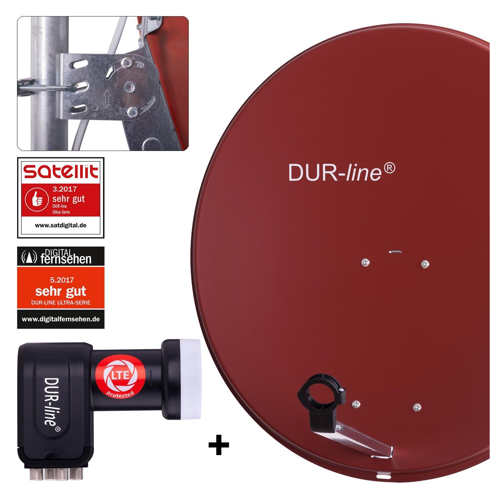 DUR-line MDA 80 Satellitenschüssel rot + Quad LNB 12157