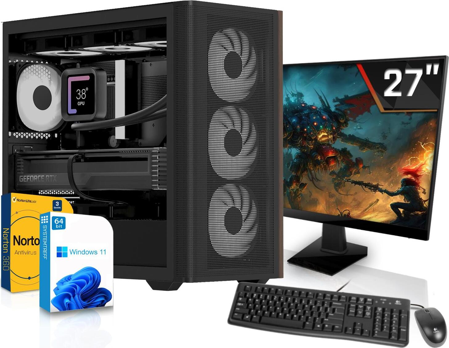 SYSTEMTREFF Office Komplett PC - AMD Ryzen 5 5500GT - AMD RX Vega - 16GB - 512GB M.2 NVMe + - 27 Zoll TFT - Windows 11 Pro - Desktop 30237413