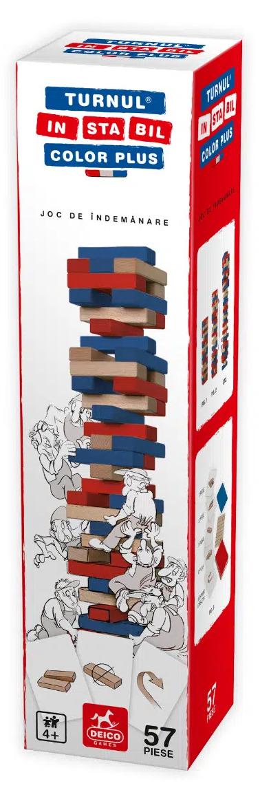DEICO Games Spiel „Der wackelige Turm Color Plus“ – 57 Holzteile