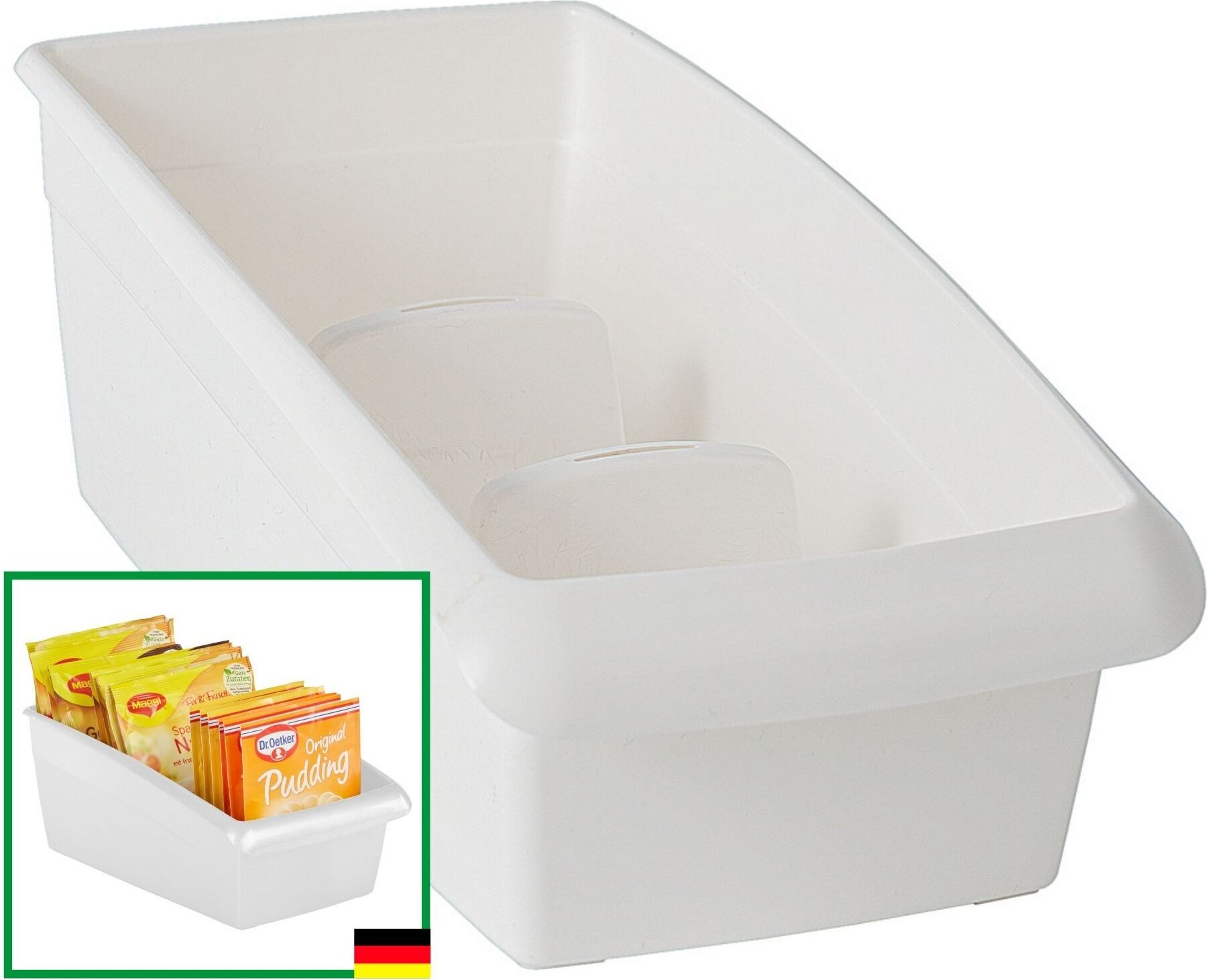 Novaliv Suppentütenbox groß Schubladen Organizer Küche - 25 x 16 cm WEISS Gewürzaufbewahrung Box - Ordnungssystem für Schubladen - Aufbewahrung & Organisation für Dressing & Backzutaten