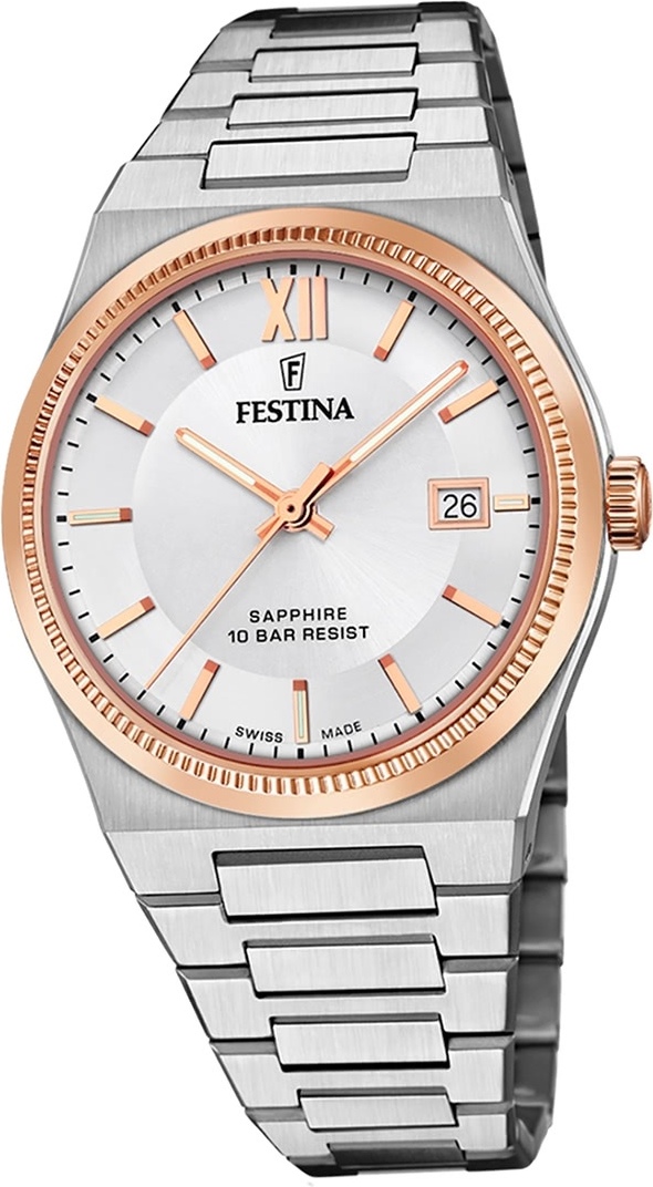 Festina pánske hodinky z ušľachtilej ocele strieborné Festina Swiss made náramkové hodinky D2UF20036/1