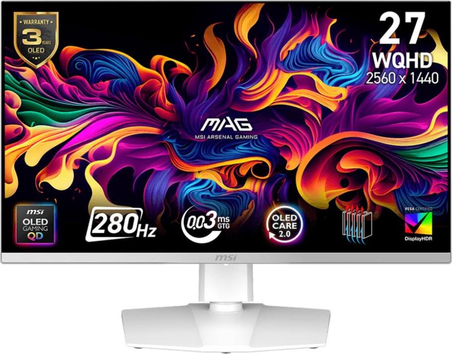 MSI MAG 272QPWDE QD-OLED X28, 67,3 cm (26.5"), 2560 x 1440 px, Wide Quad HD, QD-OLED, 0,031 ms, Biela