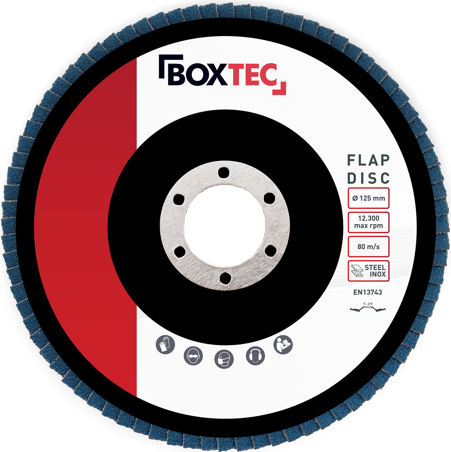 BOXTEC Profi-Fächerscheiben BLAU 125mm INOX Lamellenscheiben, Körnung:P40 - 20er Pack 32942