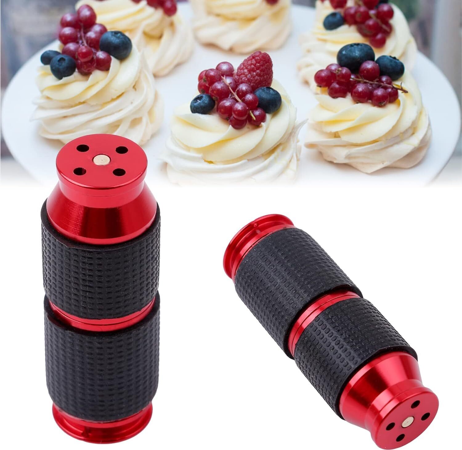 yozhiqu 2 Sahneschäumer, Sahnespender Düsen Sahnekapseln Öffner Sahne Wischer Ersatzteile Set Aluminium Sahnekapseln Sahnemaschine Spender Sahnespender DüsenRot