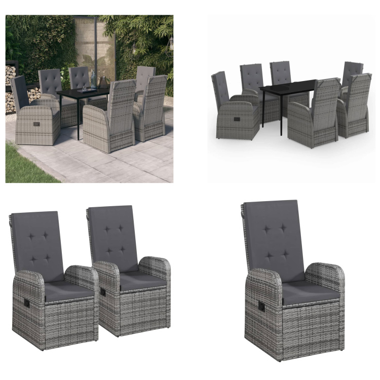 vidaXL 7-dielny záhradný jedálenský set s vankúšmi sivý - Záhradný jedálenský set - Záhradné jedálenské sety - Záhradný set nábytku - Záhradný set nábytku