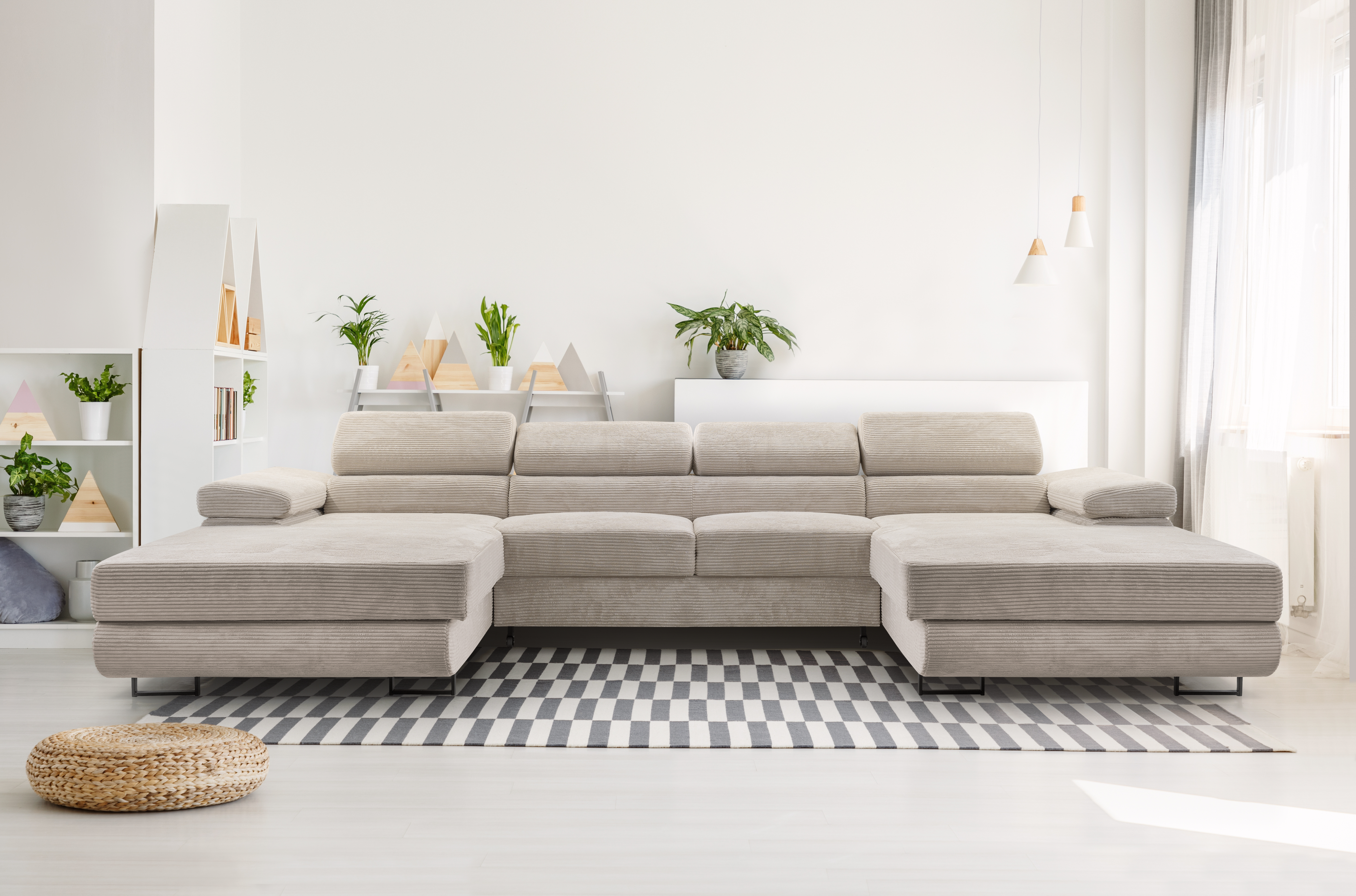 AX LIVING Wohnlandschaft Sofa U Form mit Schlaffunktion Arborio 352cm